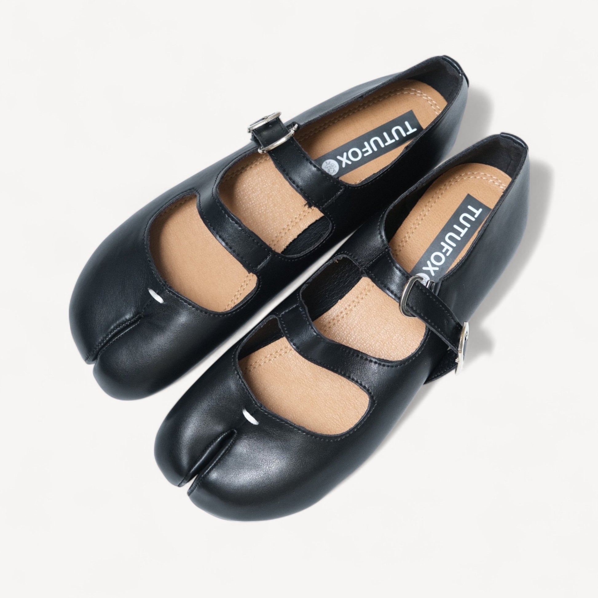 Black Matte Leather Mary Jane Tabi - tutufox - tabis
