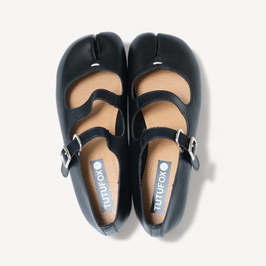 Black Matte Leather Mary Jane Tabi - tutufox - tabis