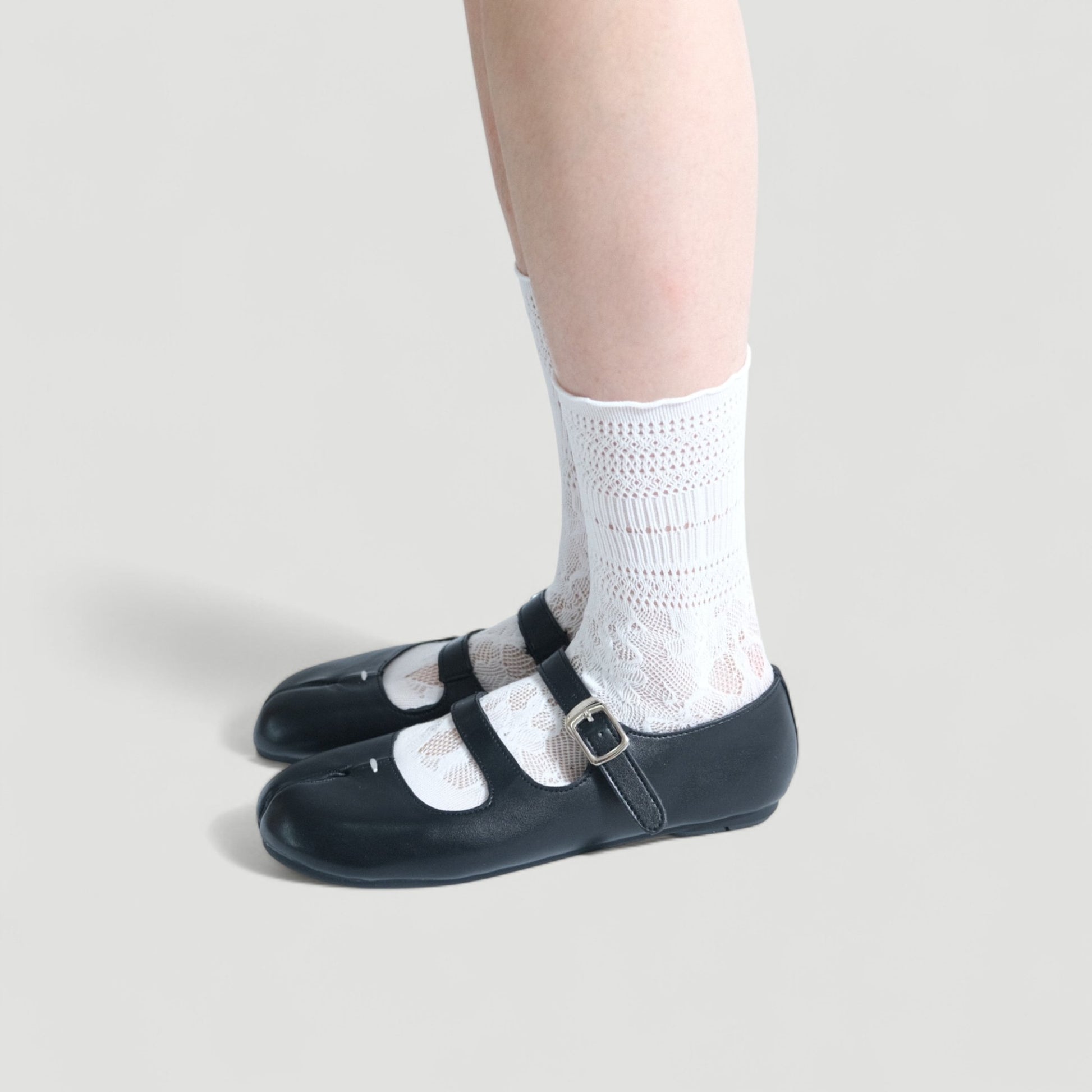 Black Matte Leather Mary Jane Tabi - tutufox - tabis