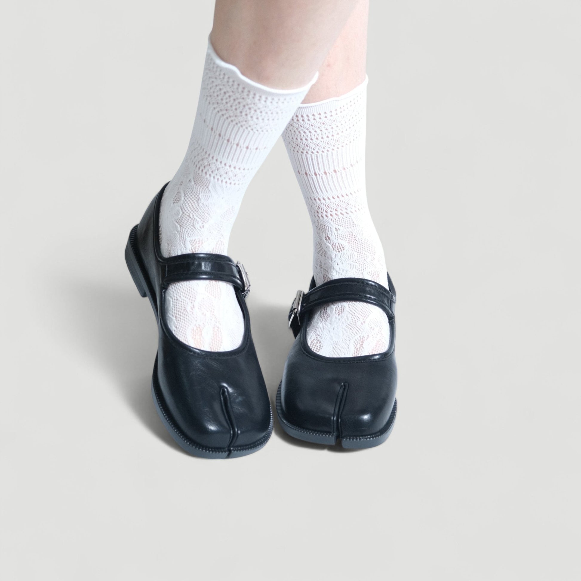 Black Matte Split Toe Mary Jane Tabi - tutufox - tabis