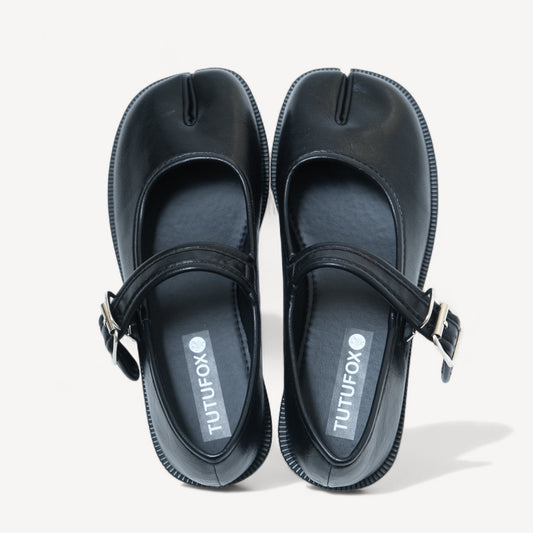 Black Matte Split Toe Mary Jane Tabi - tutufox - tabis