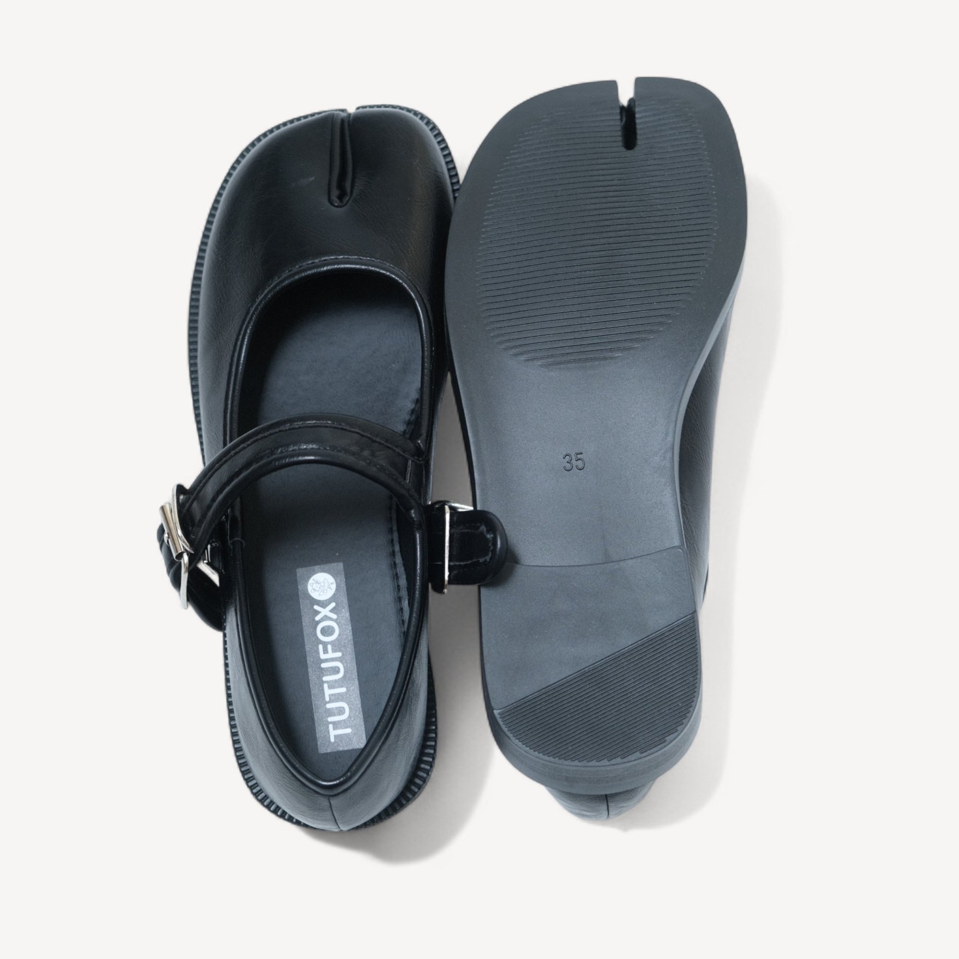 Black Matte Split Toe Mary Jane Tabi - tutufox - tabis