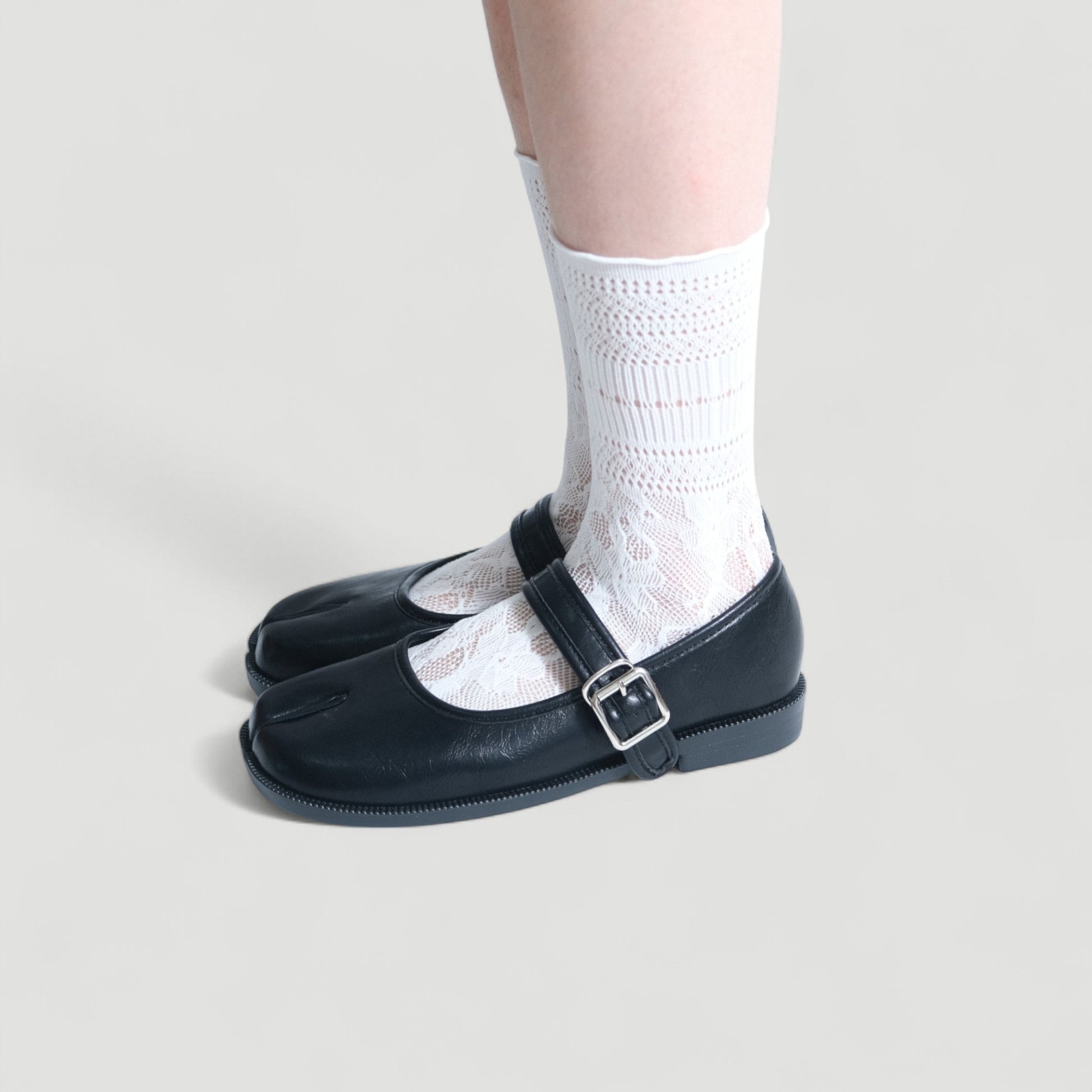 Black Matte Split Toe Mary Jane Tabi - tutufox - tabis