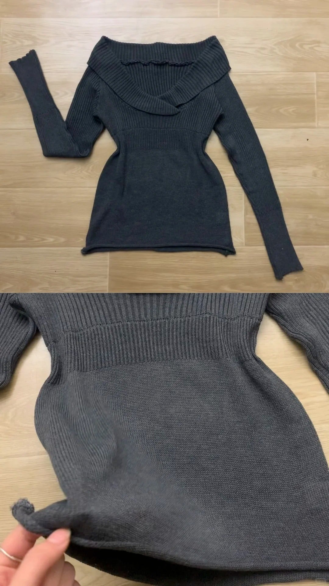Black Off - Shoulder Knit Top with Leather Ruffle Skirt Y2K Two - Piece Set - tutufox -