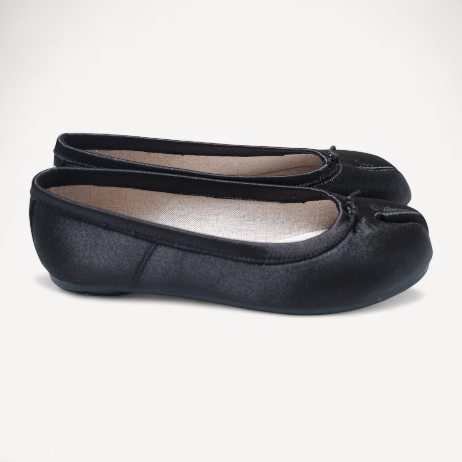 Black Satin Round Toe Split Tabi Flats - tutufox - tabis