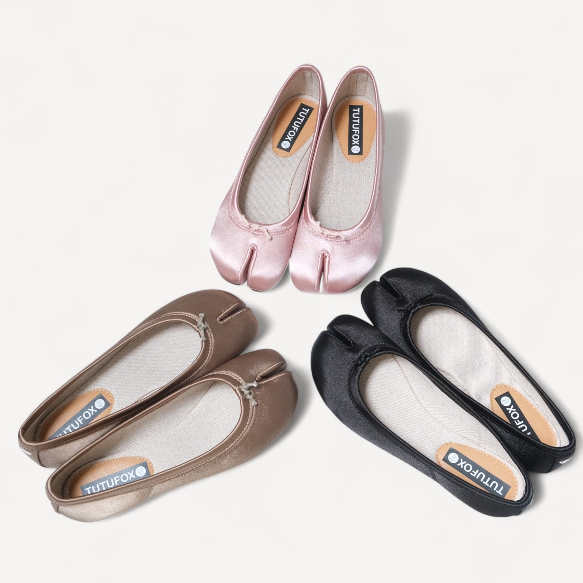 Black Satin Round Toe Split Tabi Flats - tutufox - tabis