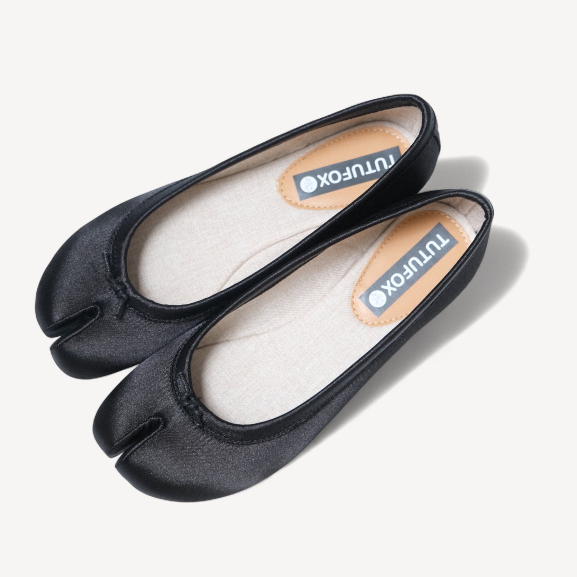 Black Satin Round Toe Split Tabi Flats - tutufox - tabis