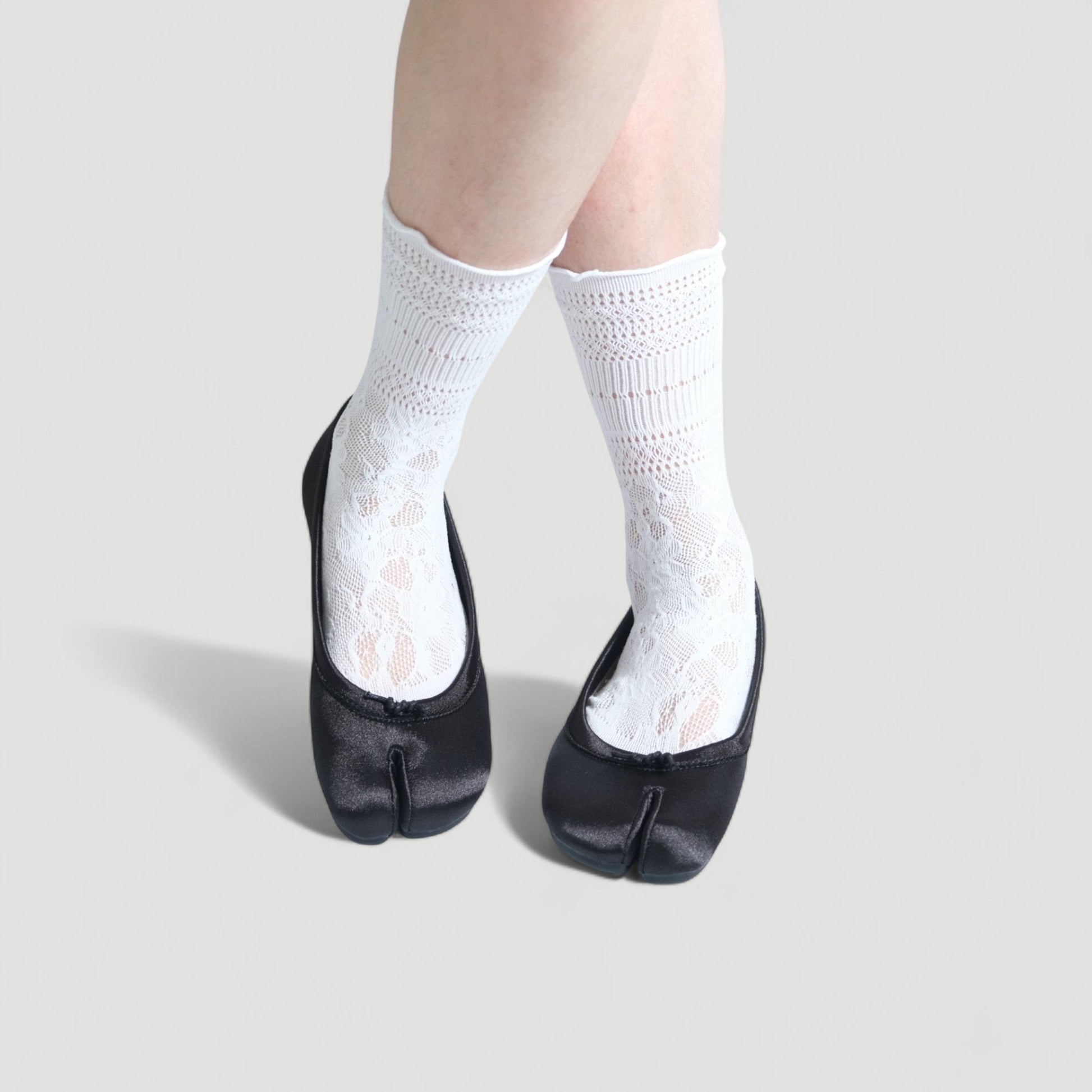 Black Satin Round Toe Split Tabi Flats - tutufox - tabis