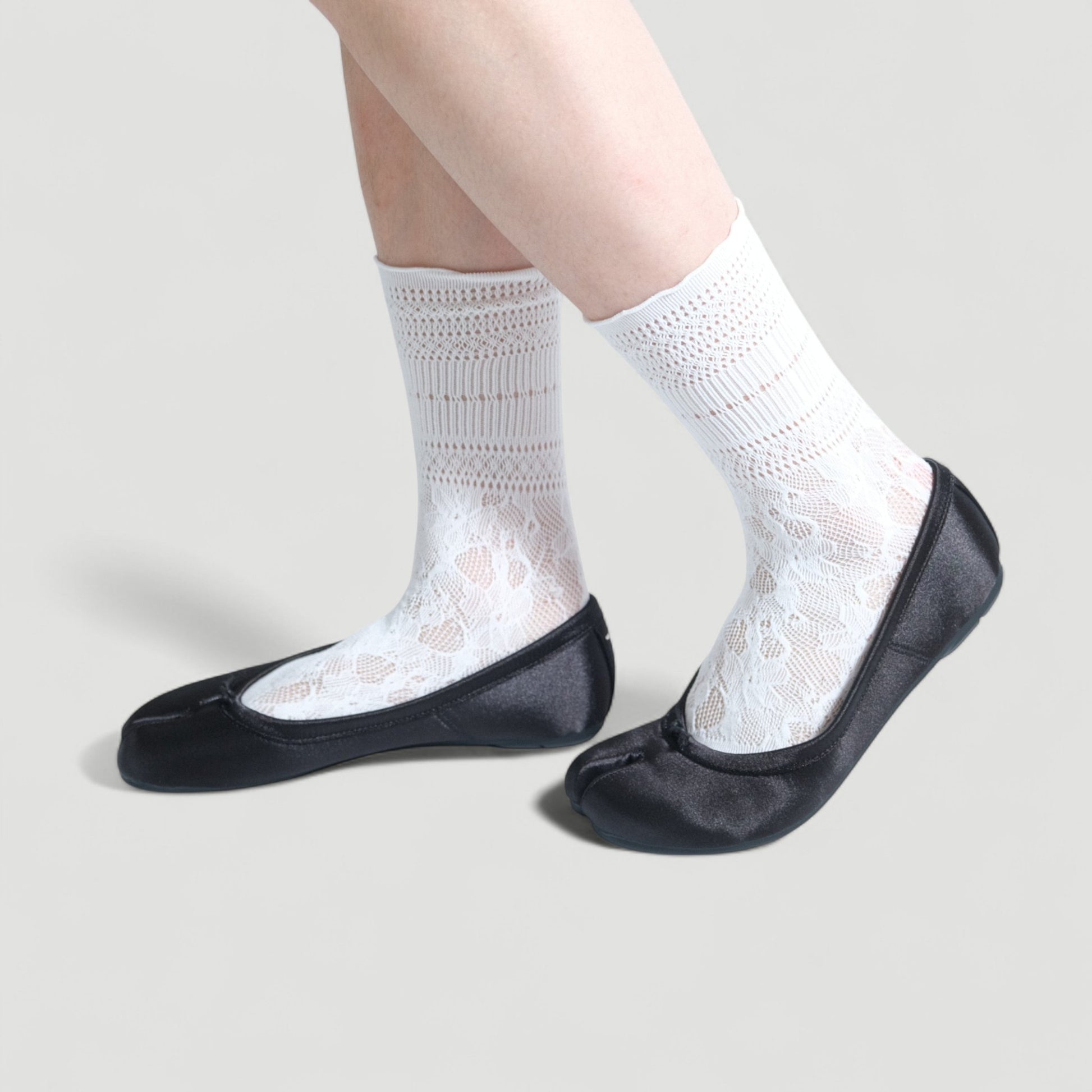 Black Satin Round Toe Split Tabi Flats - tutufox - tabis