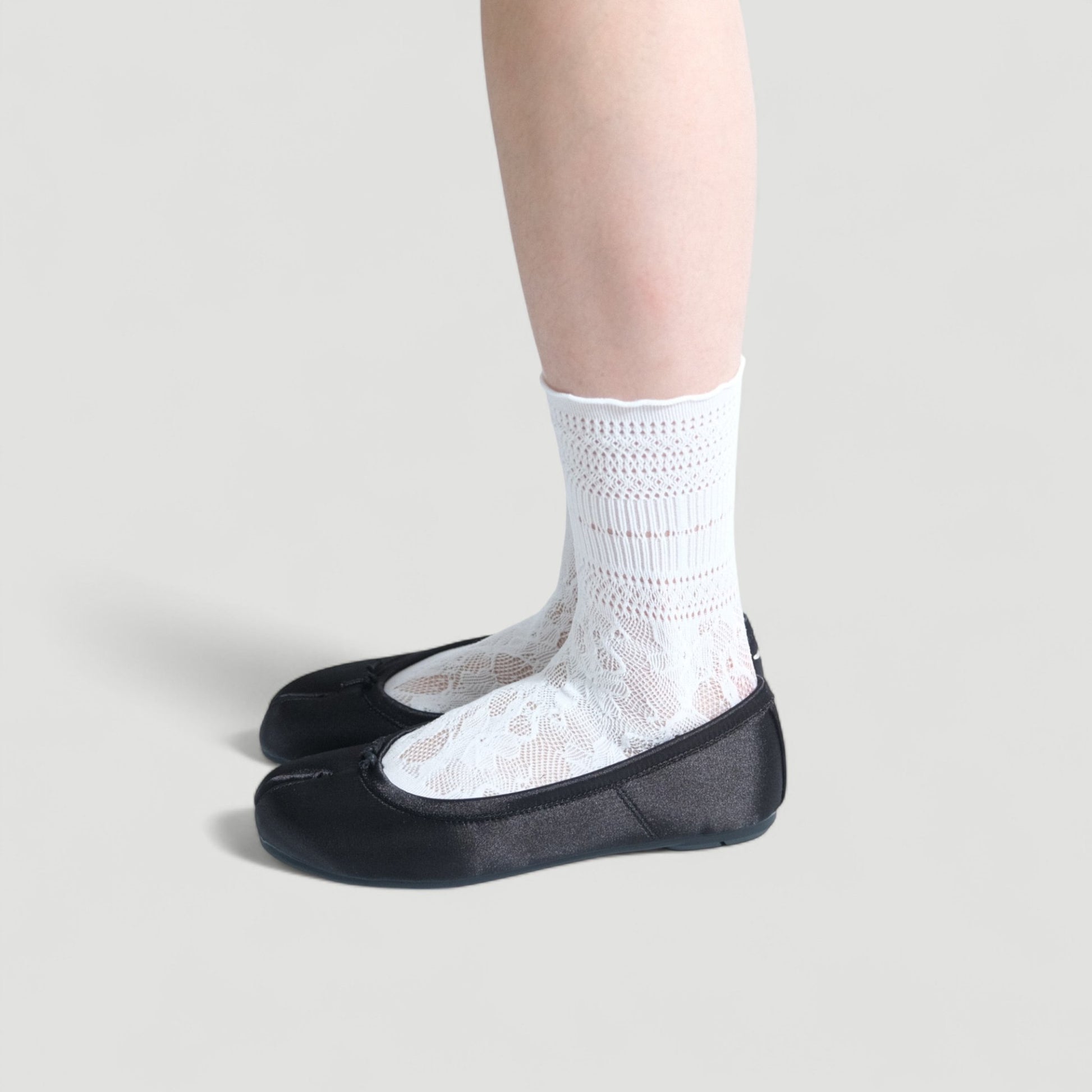 Black Satin Round Toe Split Tabi Flats - tutufox - tabis