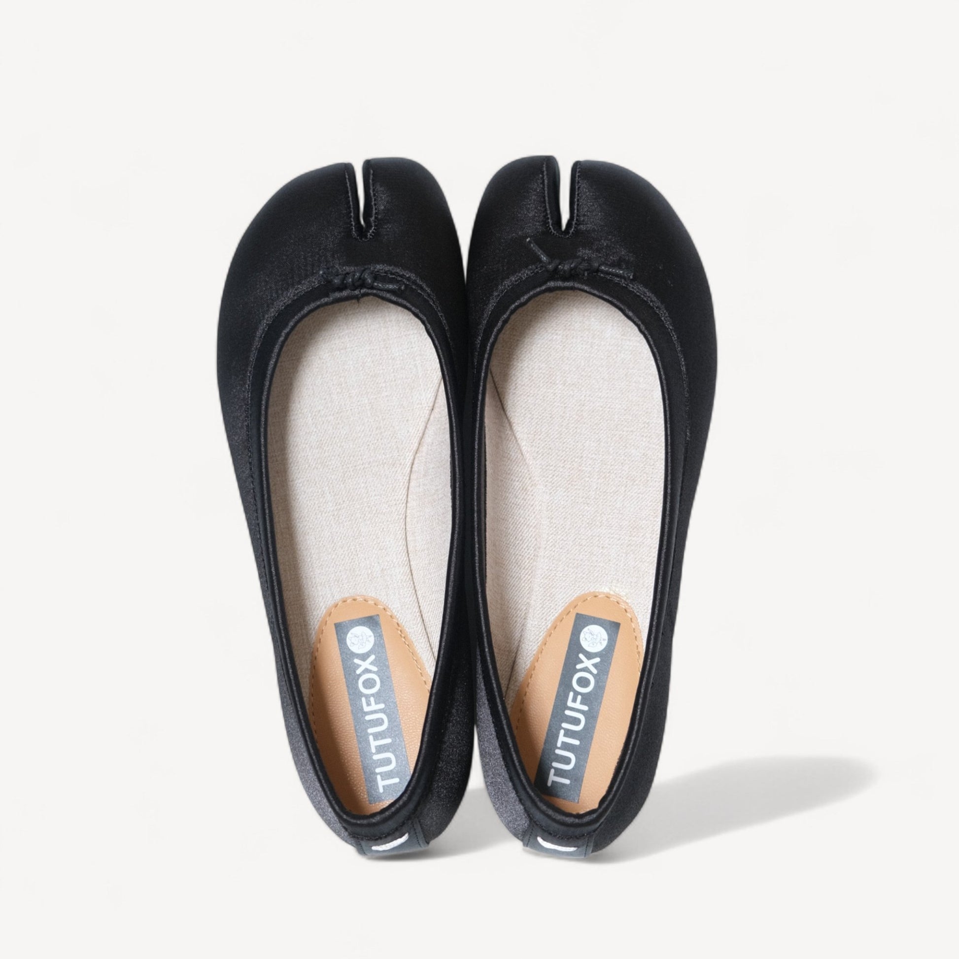Black Satin Round Toe Split Tabi Flats - tutufox - tabis
