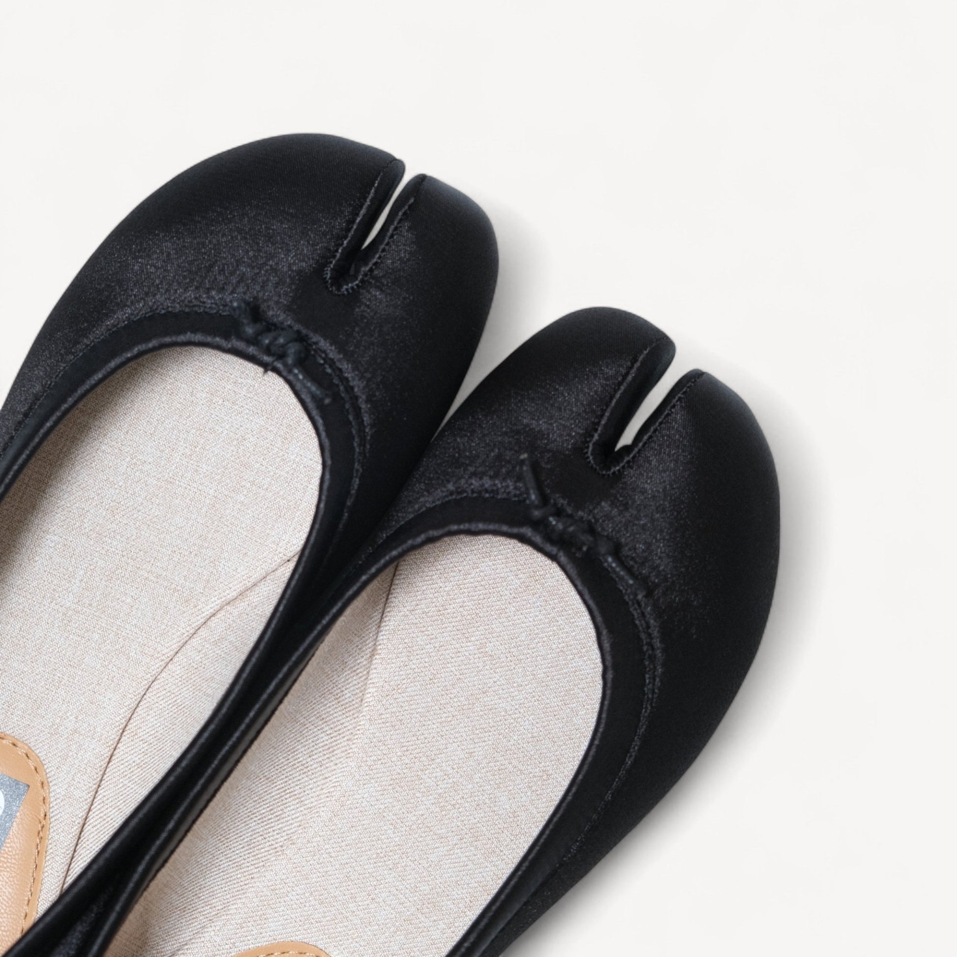 Black Satin Round Toe Split Tabi Flats - tutufox - tabis