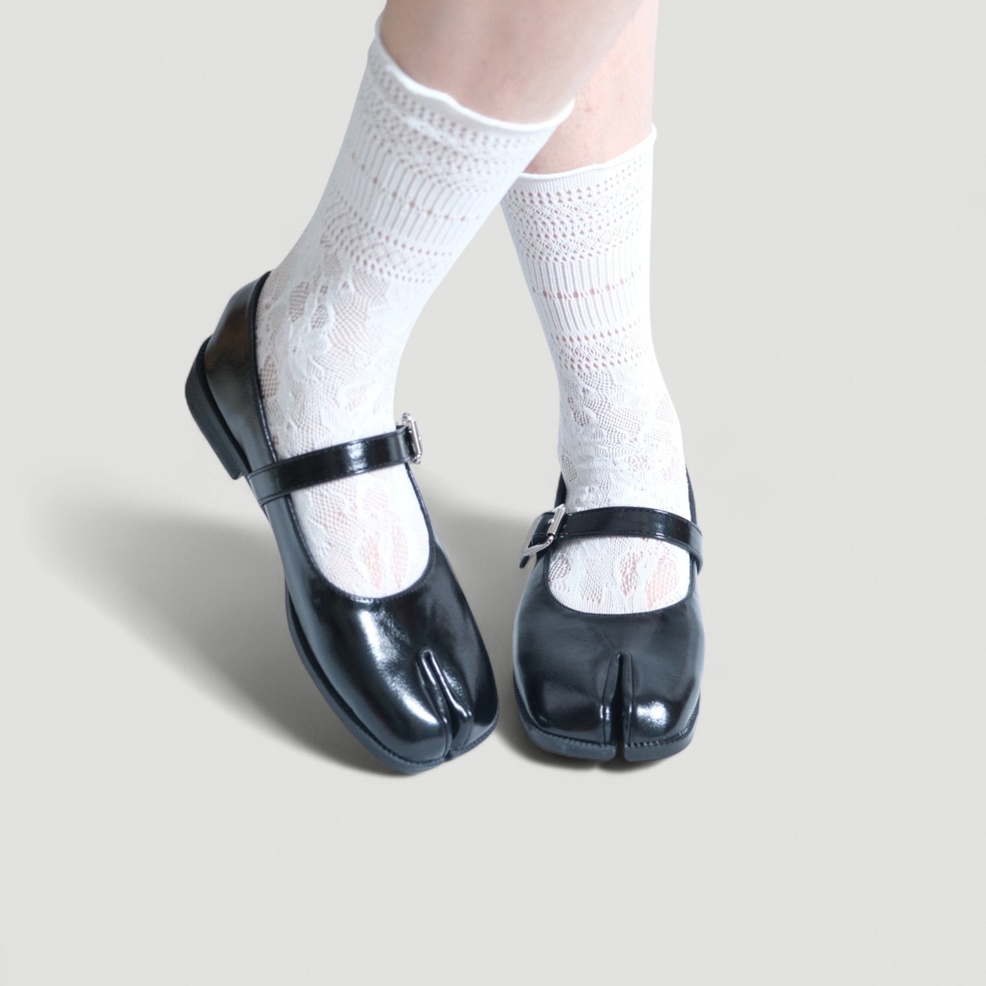 Black Sequin Split Toe Mary Jane Tabi - tutufox - tabis