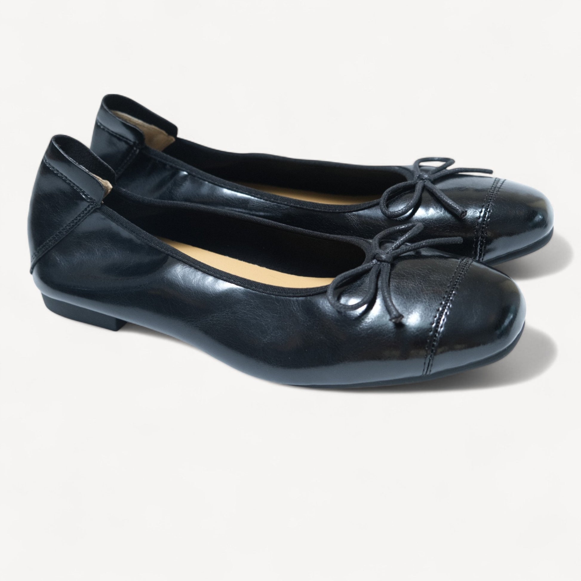 Black Soft Leather Ballet Bow Small Flats - tutufox - shoes