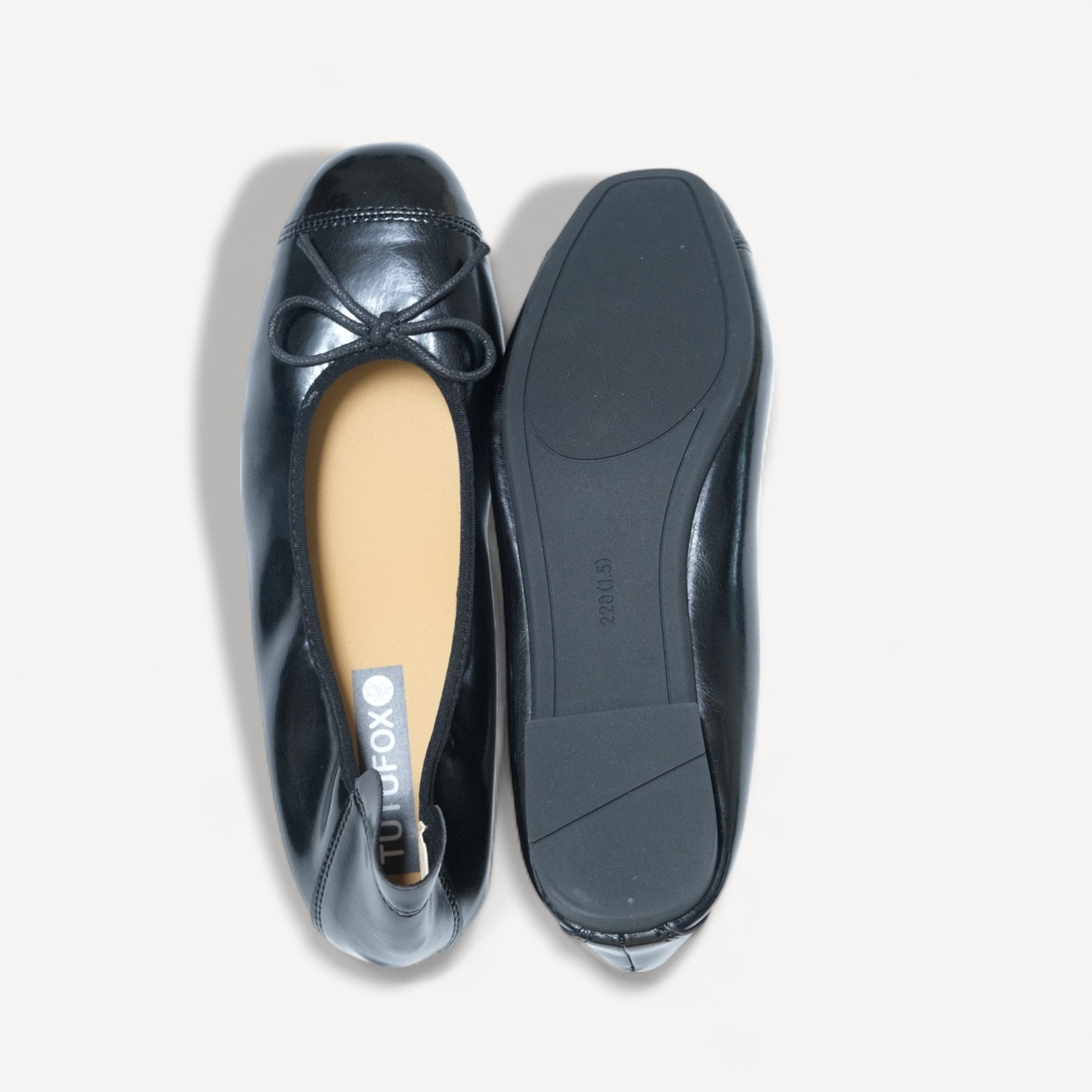 Black Soft Leather Ballet Bow Small Flats - tutufox - shoes