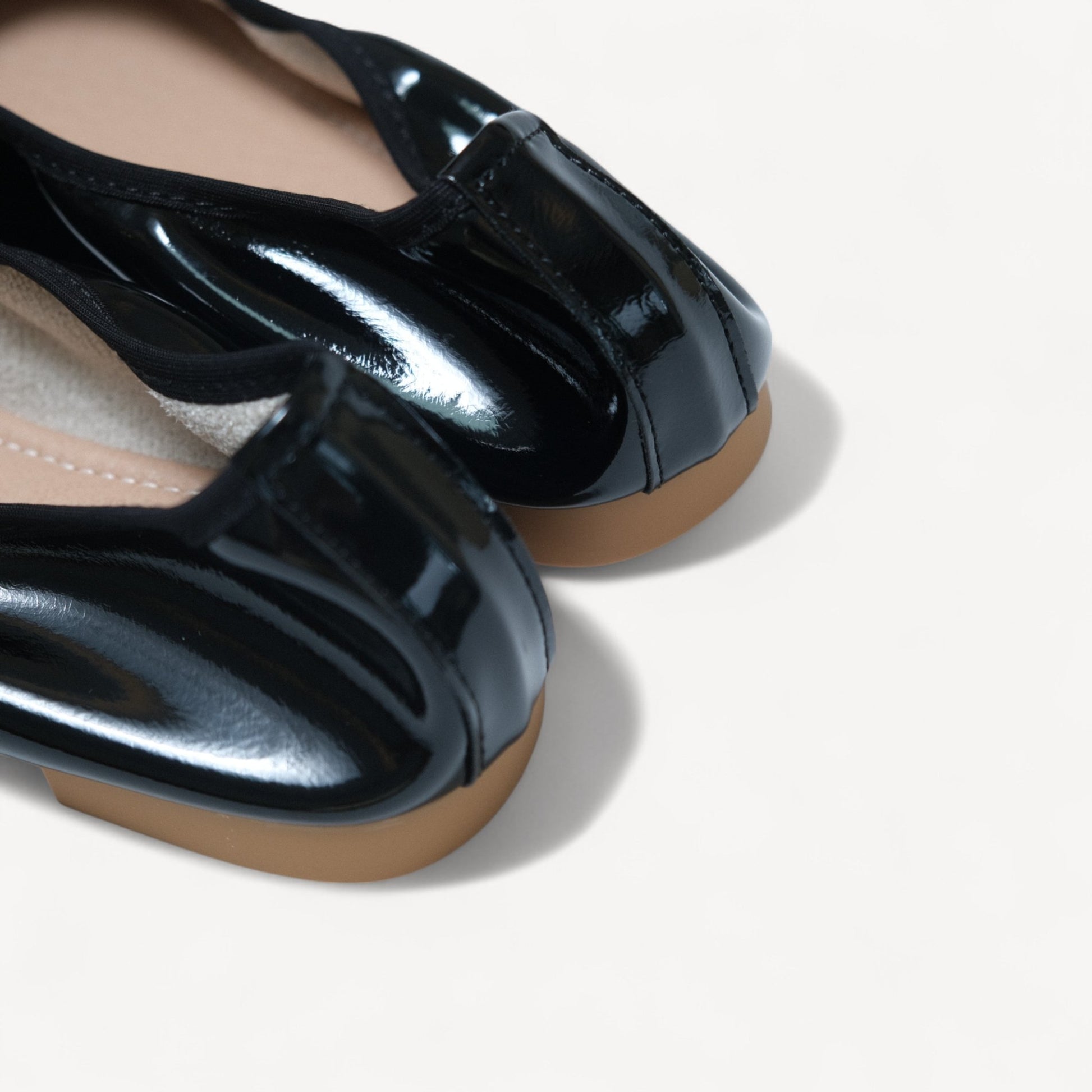 Black Soft Leather Elastic Back Ballet Flats - tutufox - shoes