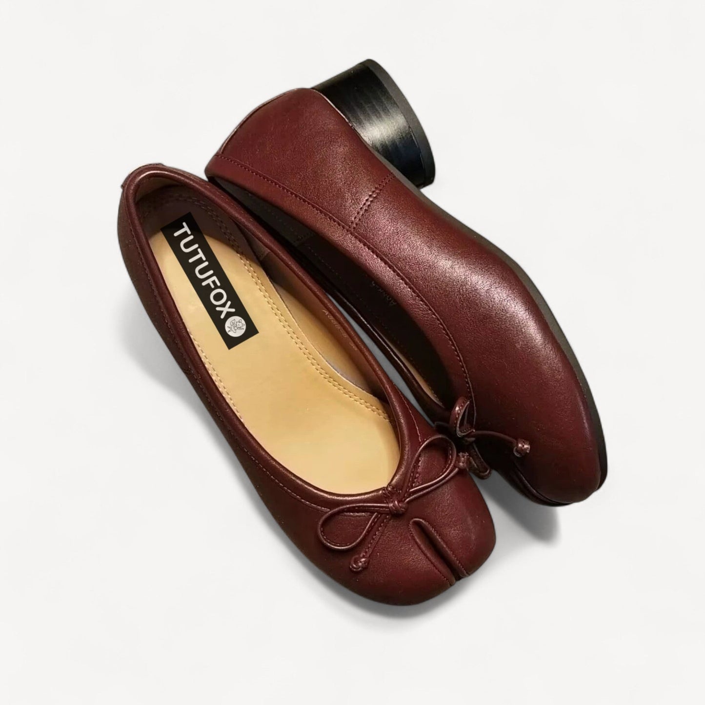 Black Soft Leather Round - Heel Split - Toe Bow Tabi - tutufox - tabis