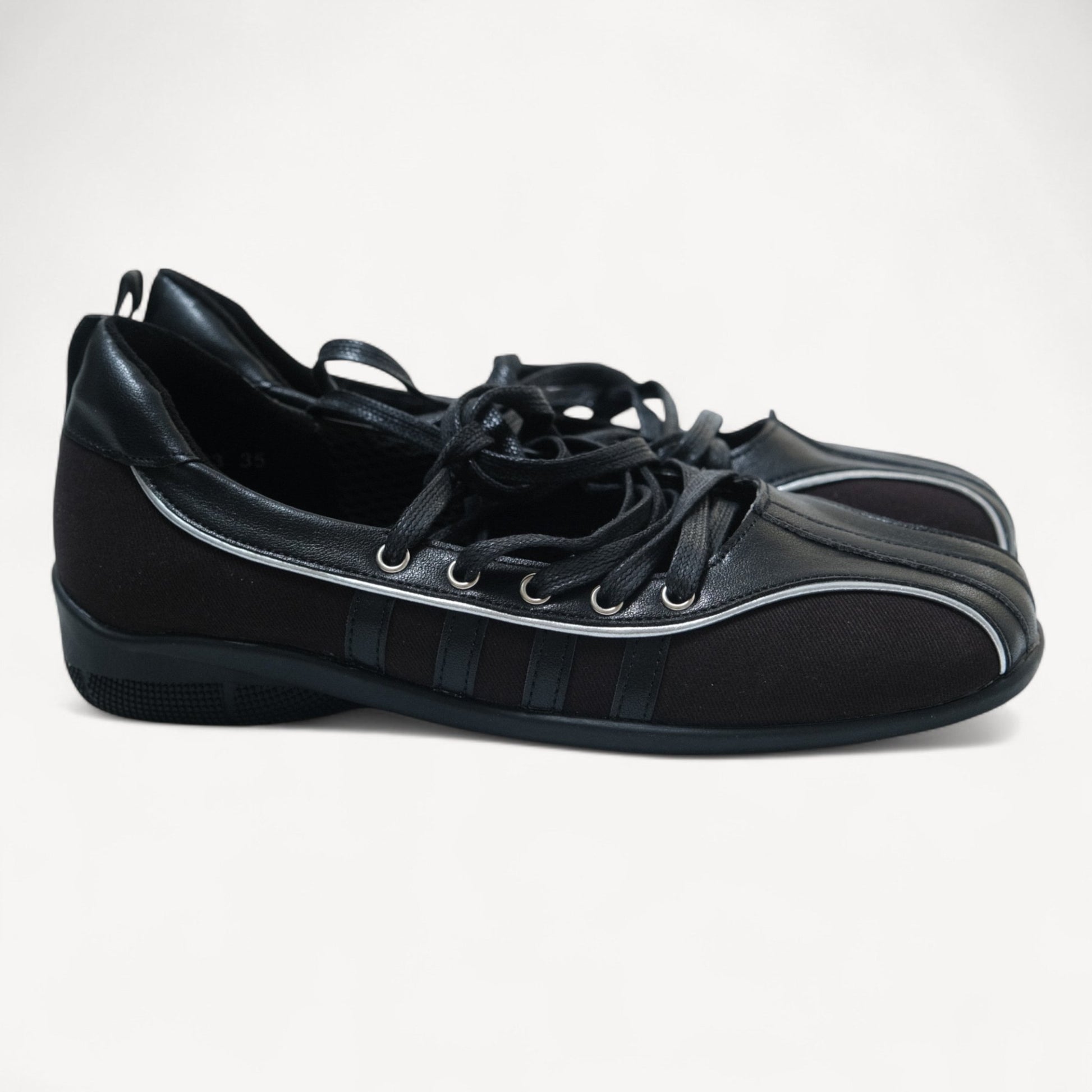 Black Soft Leather Square Toe Balletsneaker Flats - tutufox - shoes