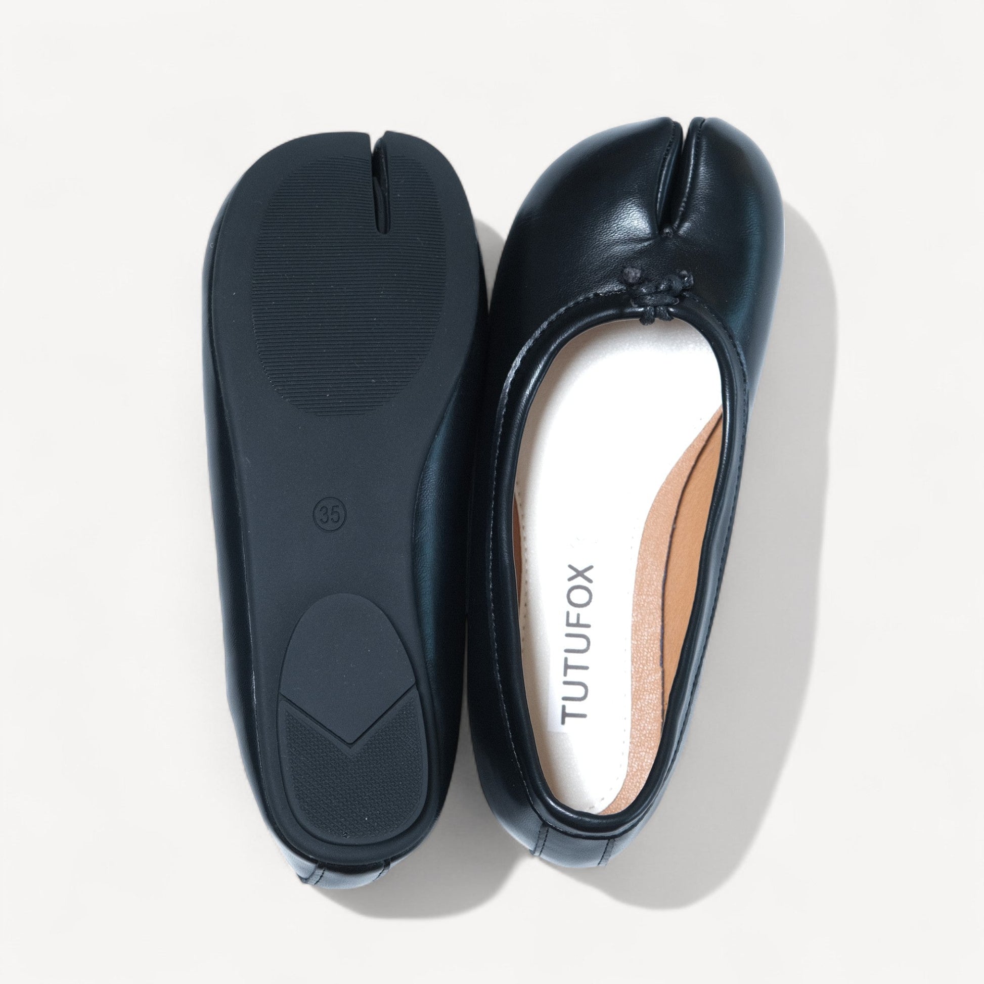 black split toe leather flats tabi sole view