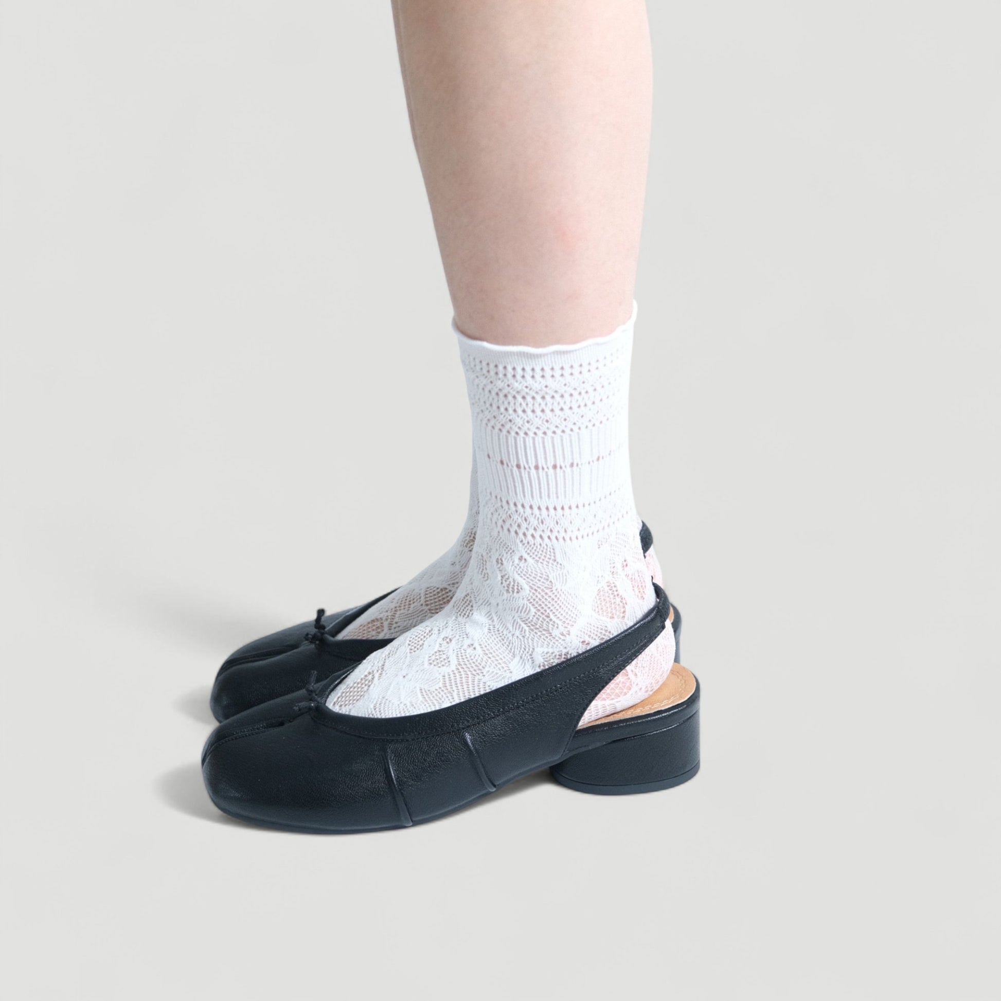 Black Split Toe Leather Slingback Tabi - tutufox - tabis