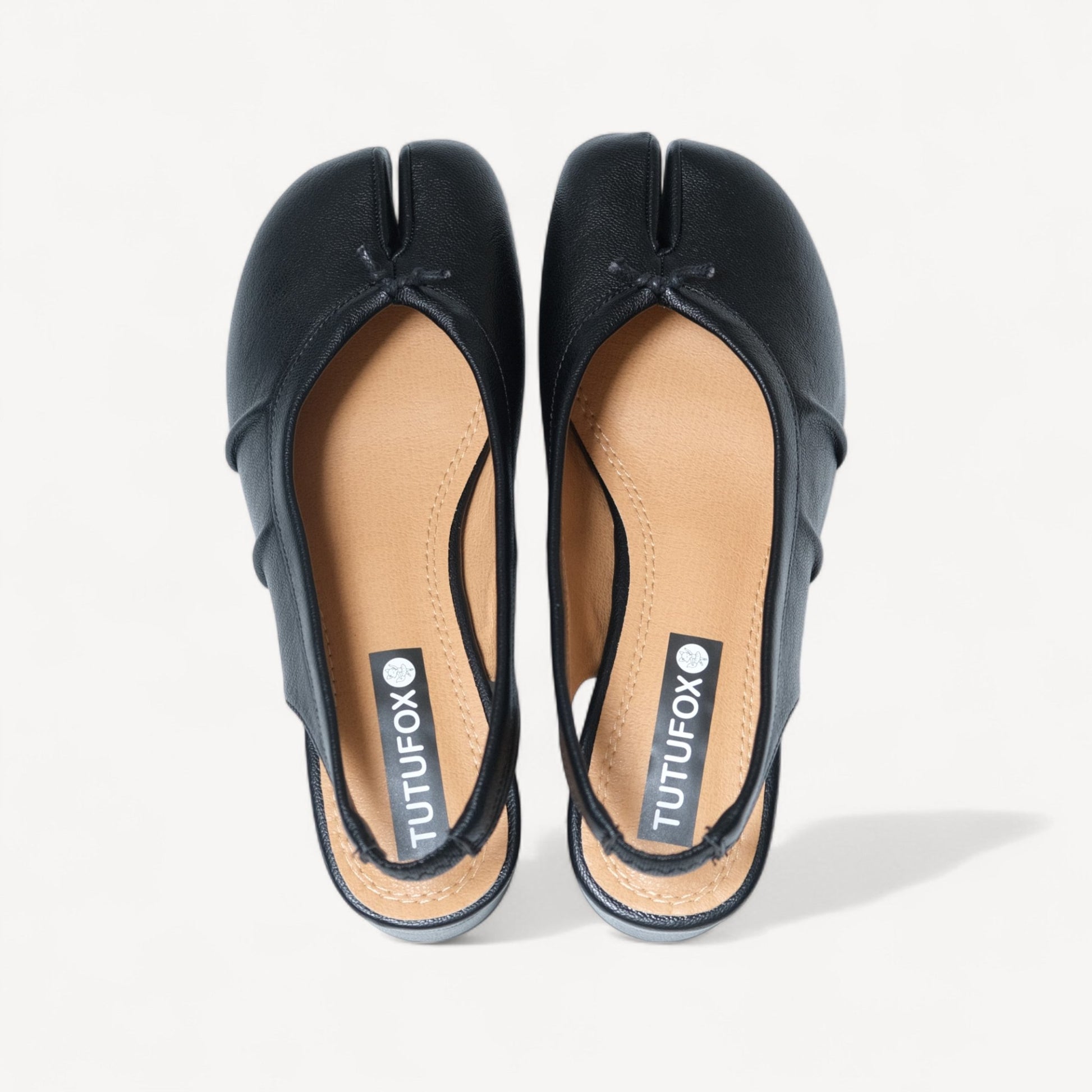 Black Split Toe Leather Slingback Tabi - tutufox - tabis