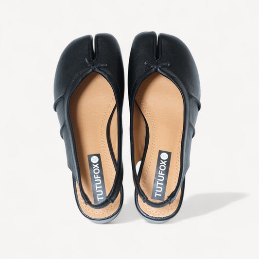 Black Split Toe Leather Slingback Tabi - tutufox - tabis