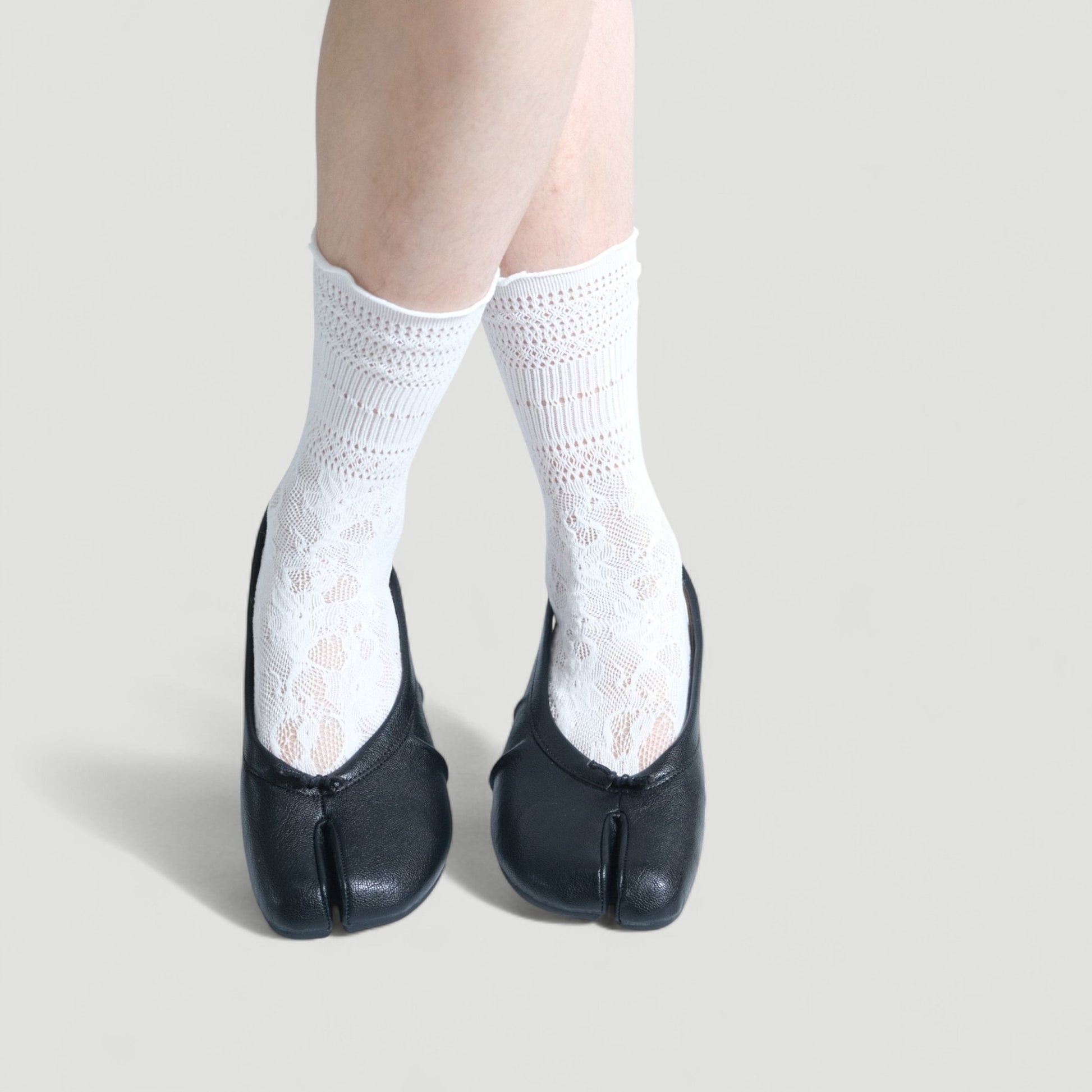 Black Split Toe Leather Slingback Tabi - tutufox - tabis