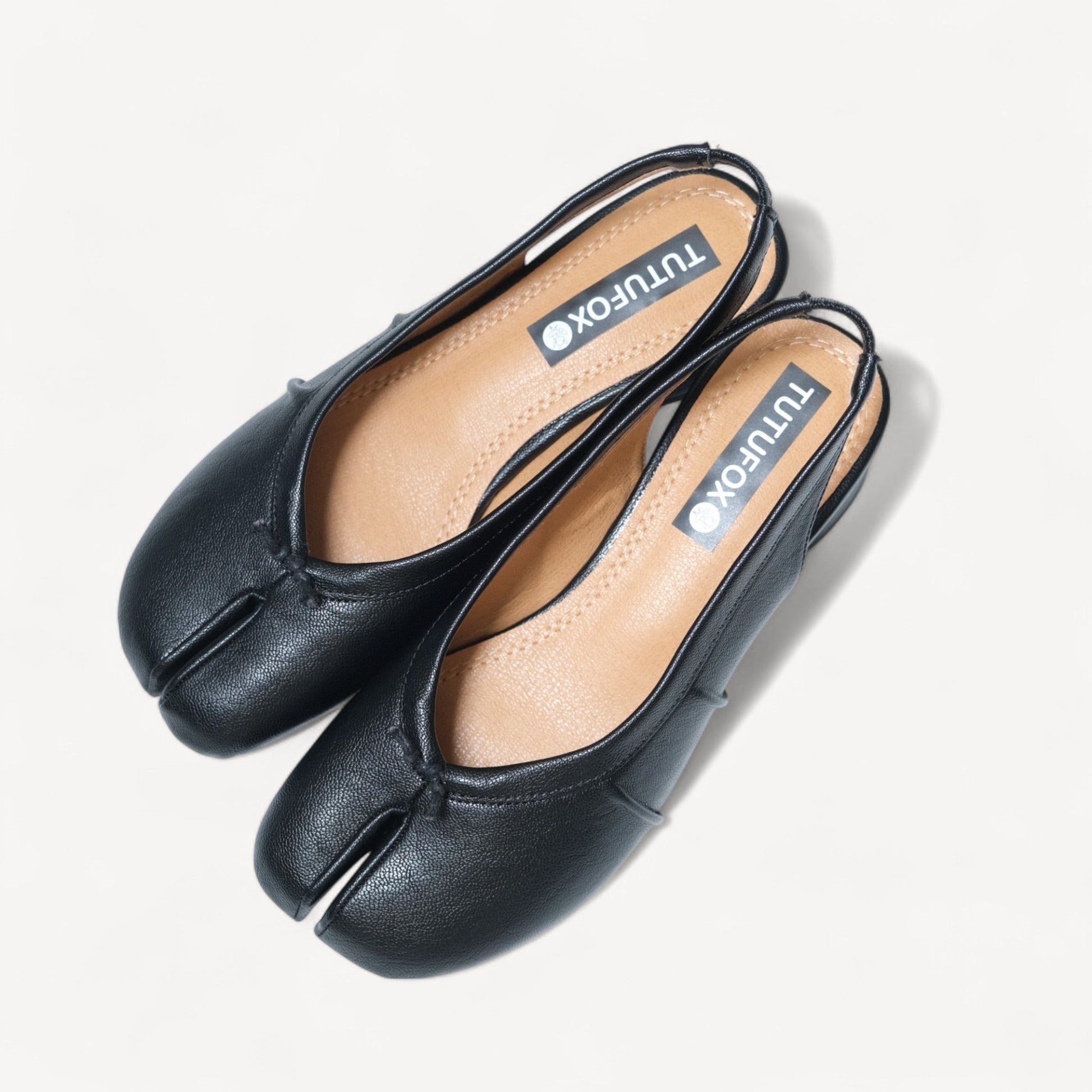 Black Split Toe Leather Slingback Tabi - tutufox - tabis