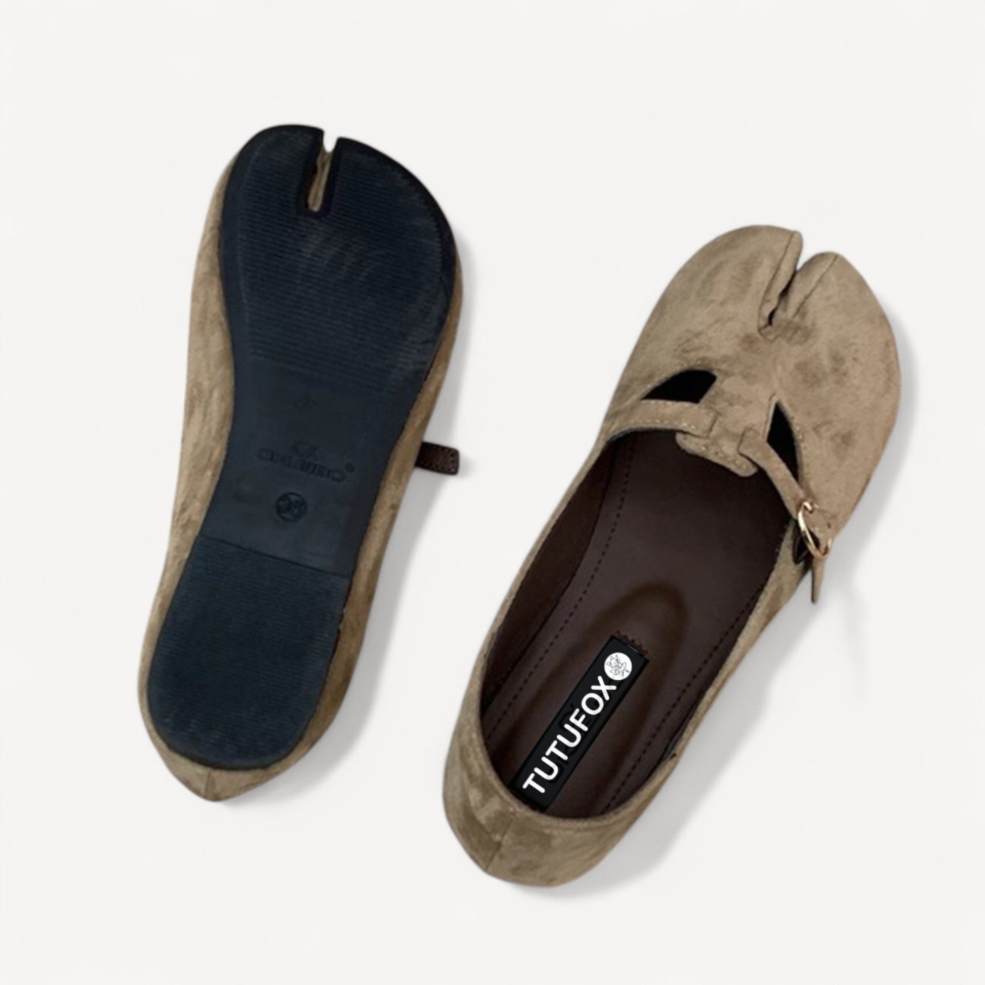 Black Suede Mule Split - Toe Flat Shoes Tabi - tutufox - tabis