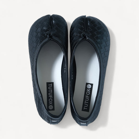 Black Woven Leather Split Toe Tabi - tutufox - tabis