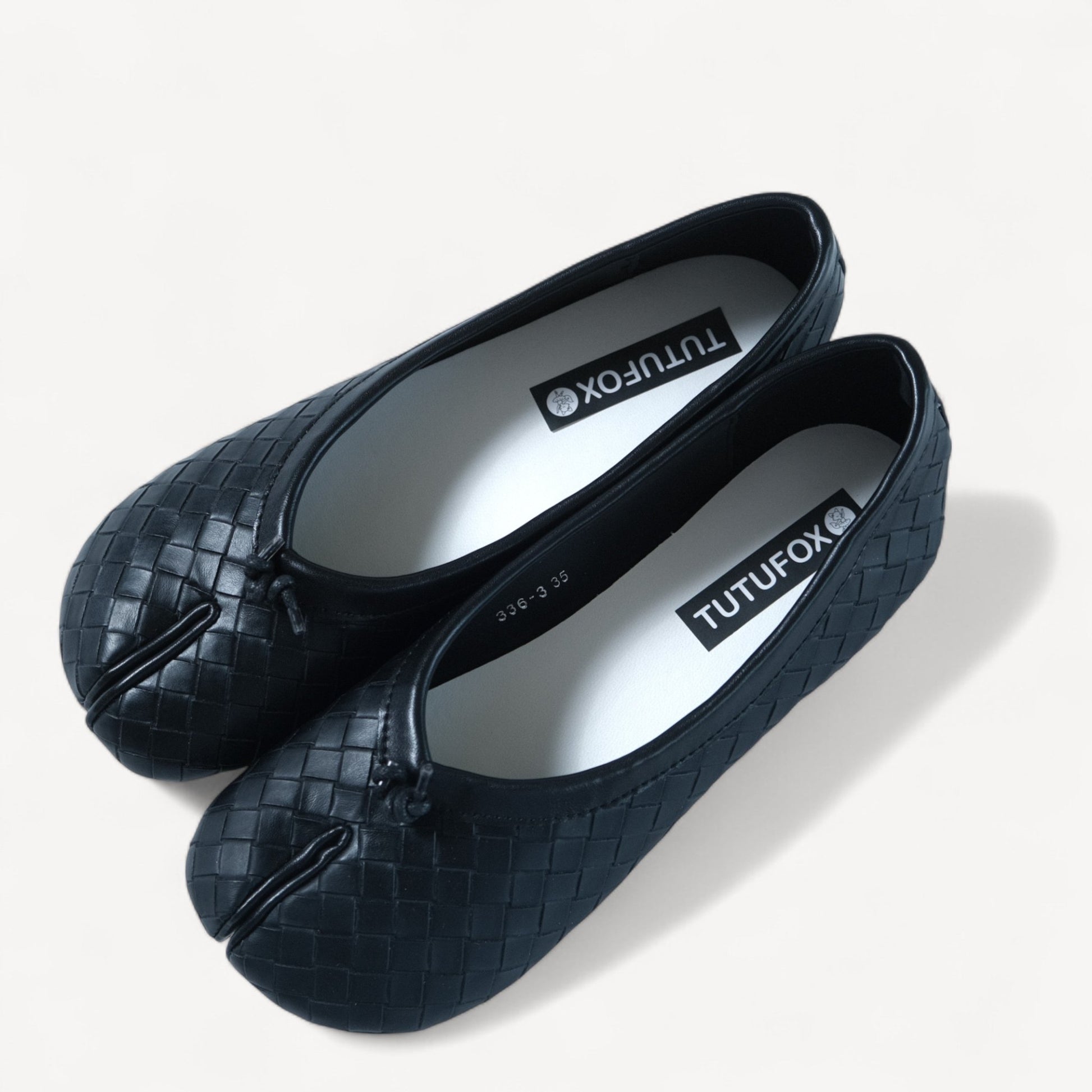 Black Woven Leather Split Toe Tabi - tutufox - tabis