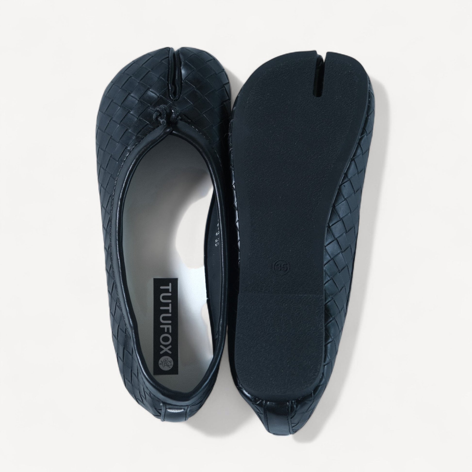 Black Woven Leather Split Toe Tabi - tutufox - tabis