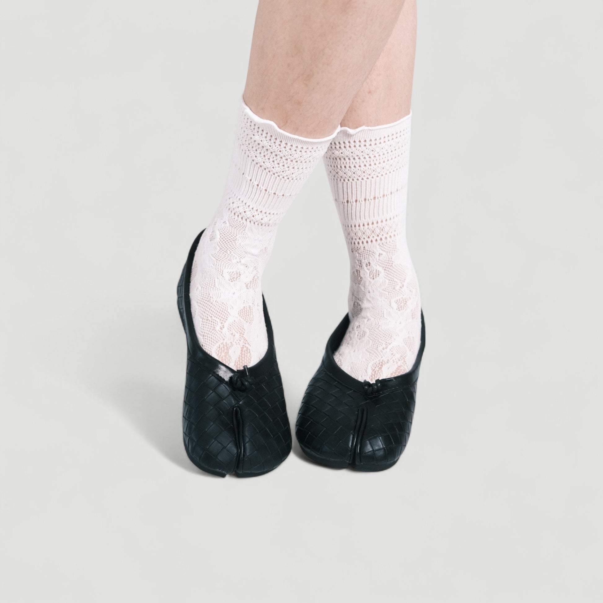 Black Woven Leather Split Toe Tabi - tutufox - tabis