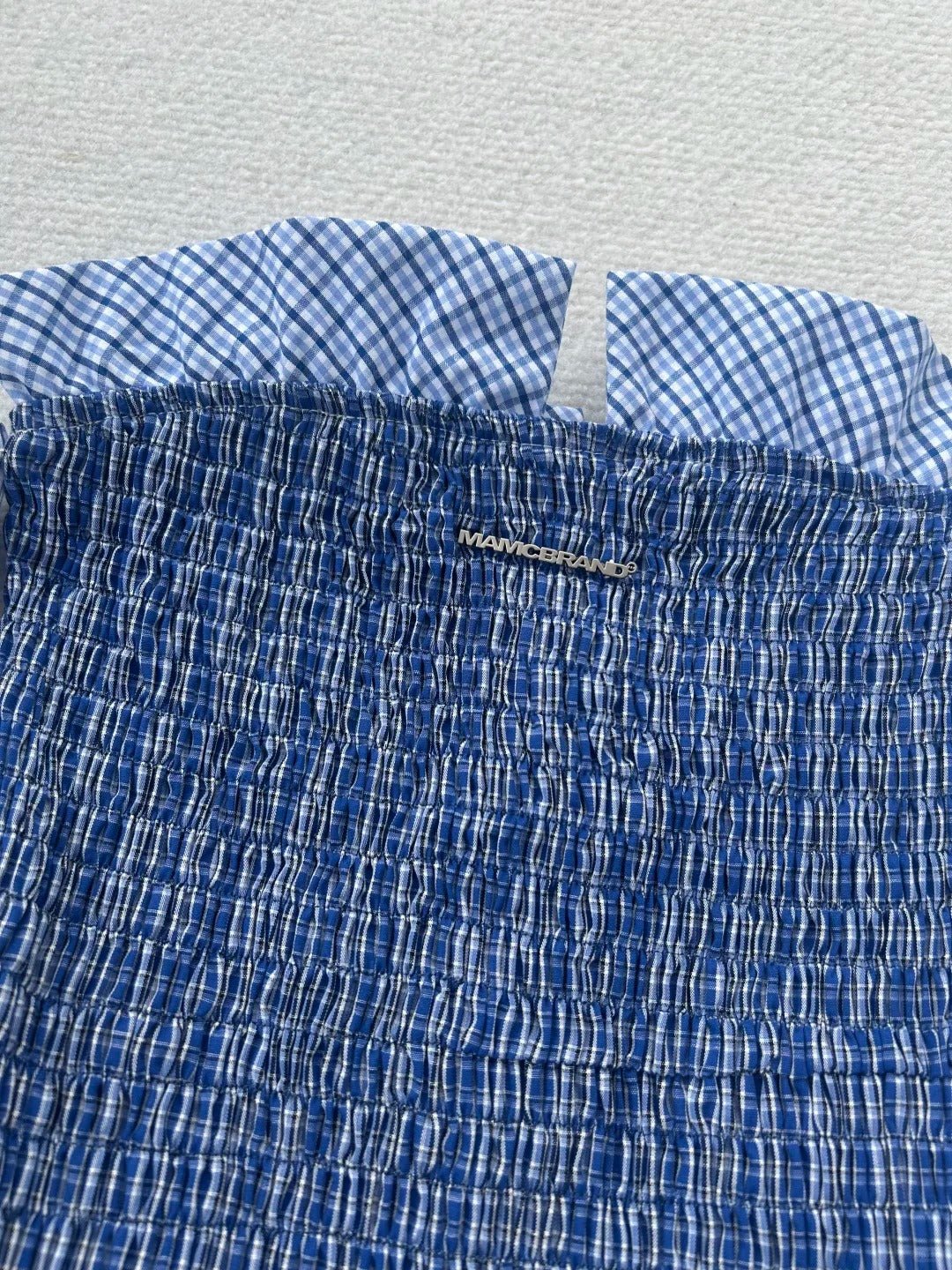 Blue Plaid Off - The - Shoulder Long - Sleeve Puff Mini Dress - tutufox -