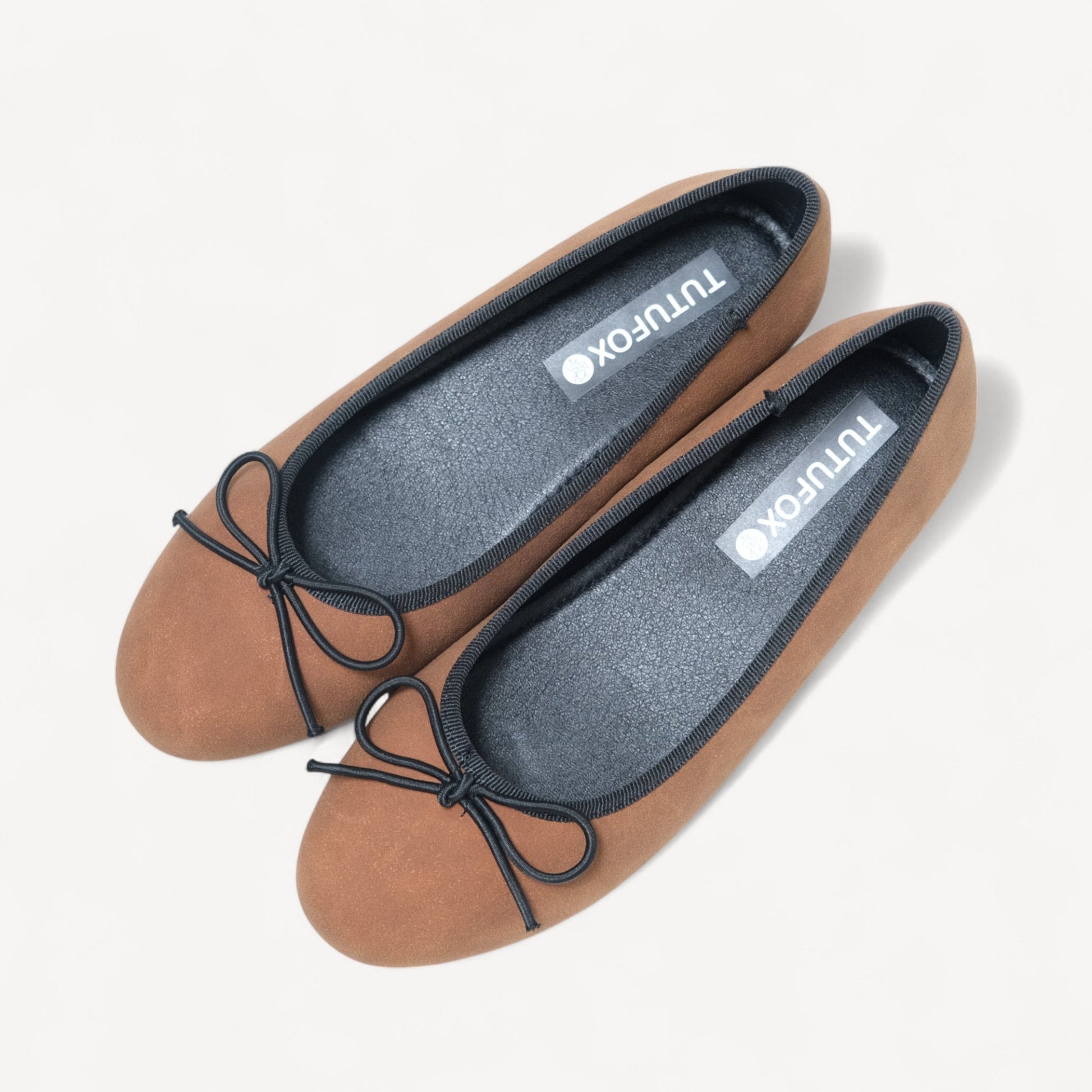 brown almond toe ballet bow flats right oblique view