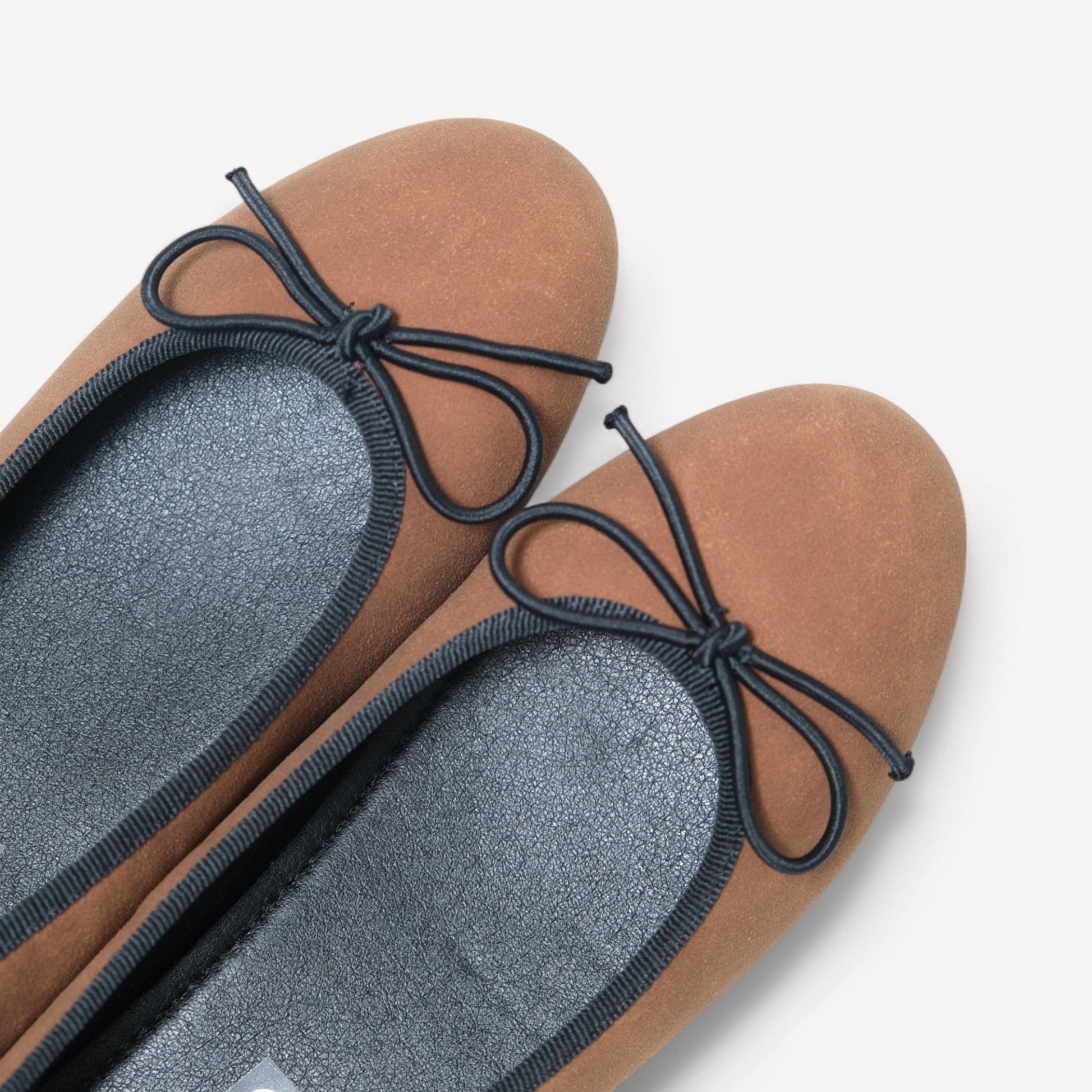brown almond toe ballet bow flats toe detail