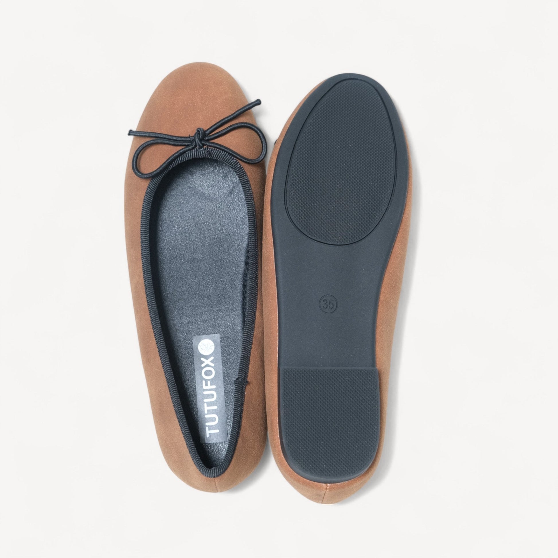 brown almond toe ballet bow flats sole view