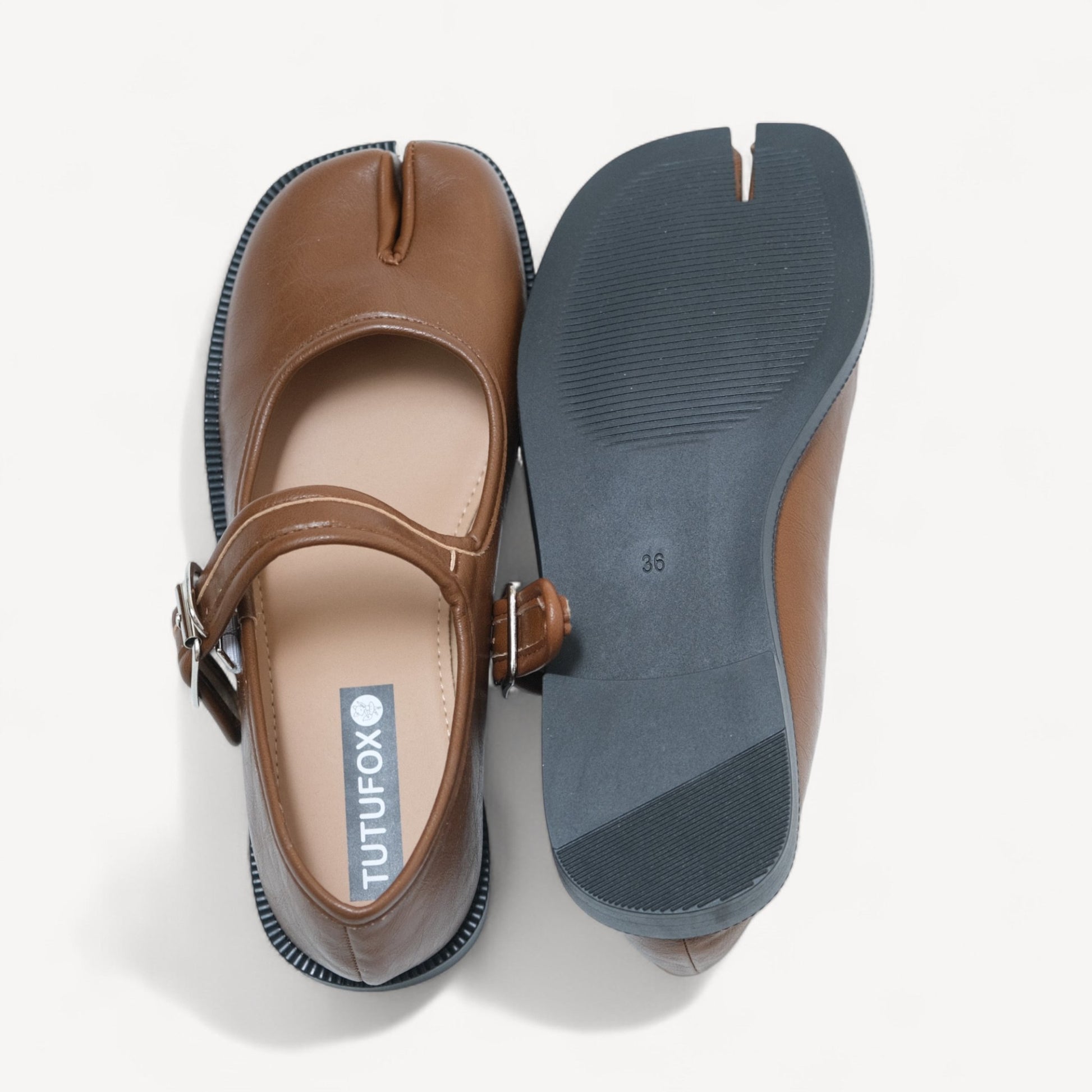 Brown Mary Jane Split Toe Flats Tabi - tutufox - tabis