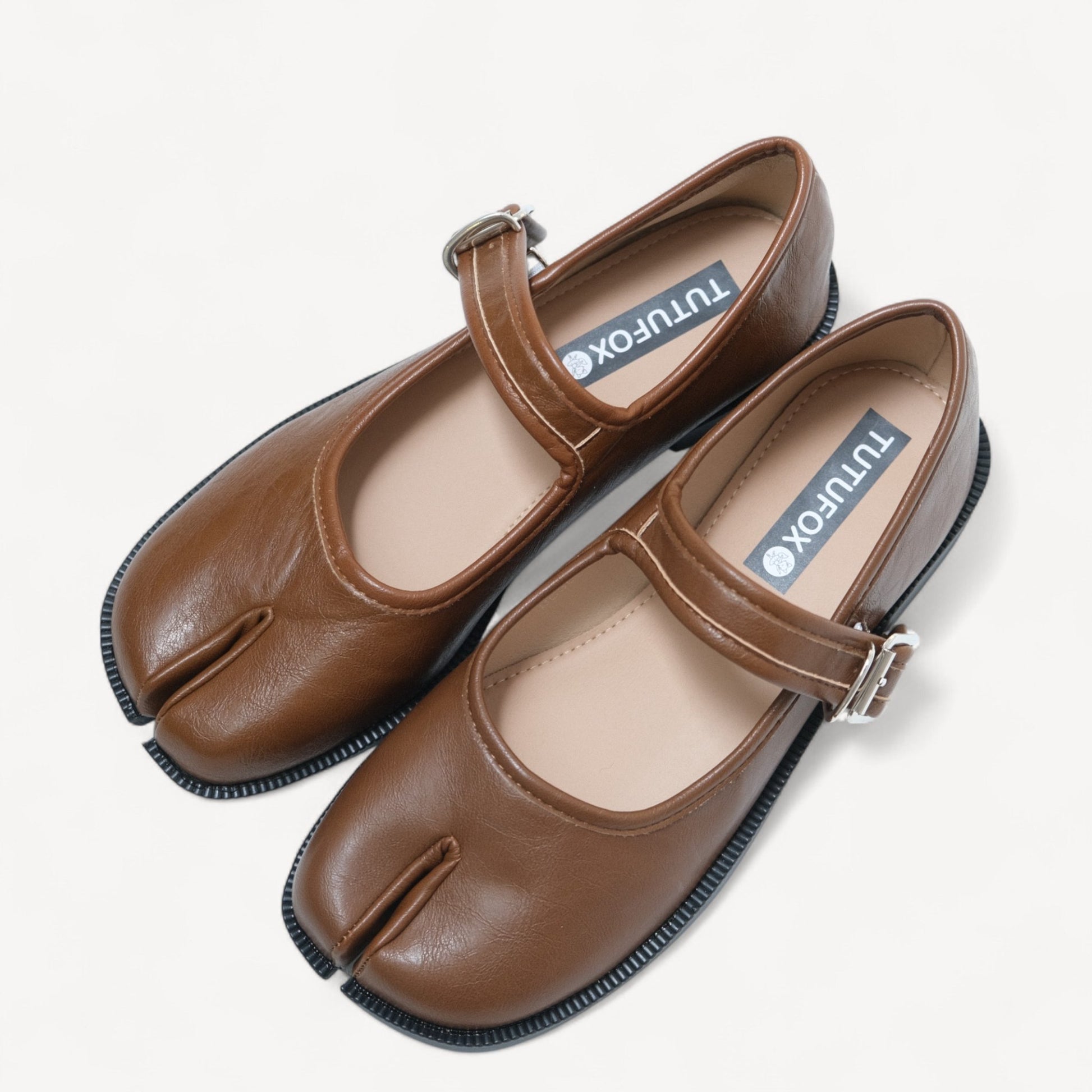 Brown Mary Jane Split Toe Flats Tabi - tutufox - tabis