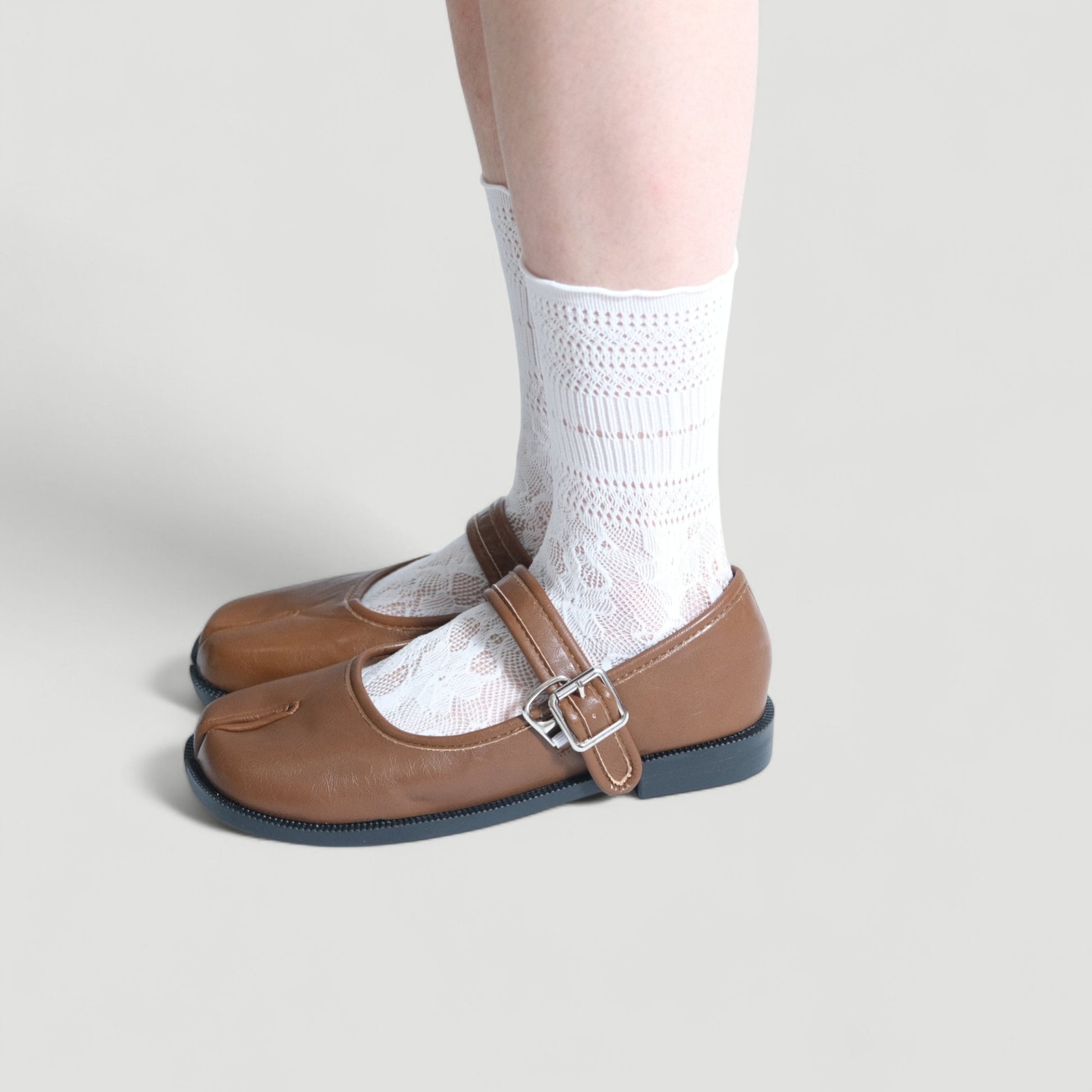 Brown Mary Jane Split Toe Flats Tabi - tutufox - tabis