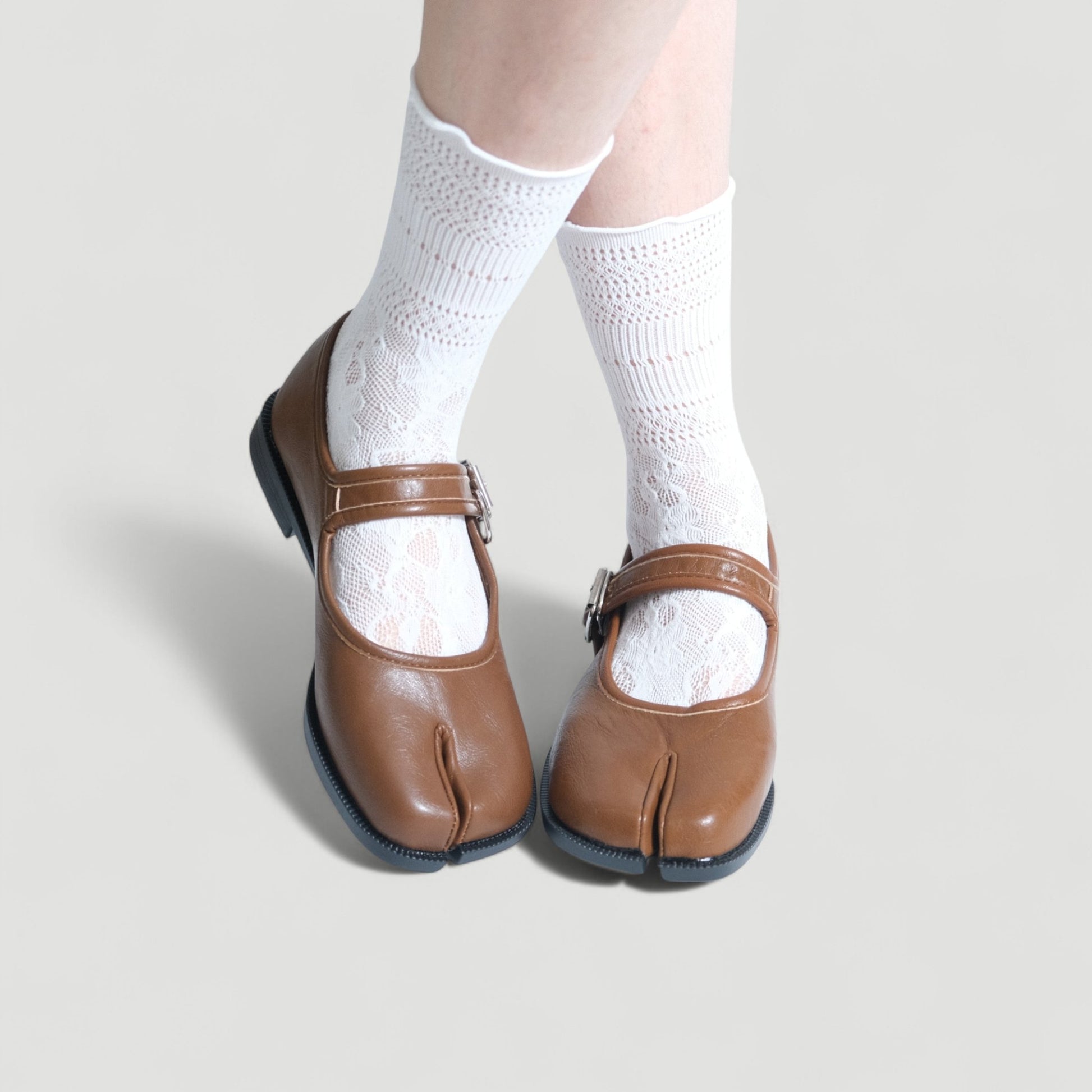 Brown Mary Jane Split Toe Flats Tabi - tutufox - tabis