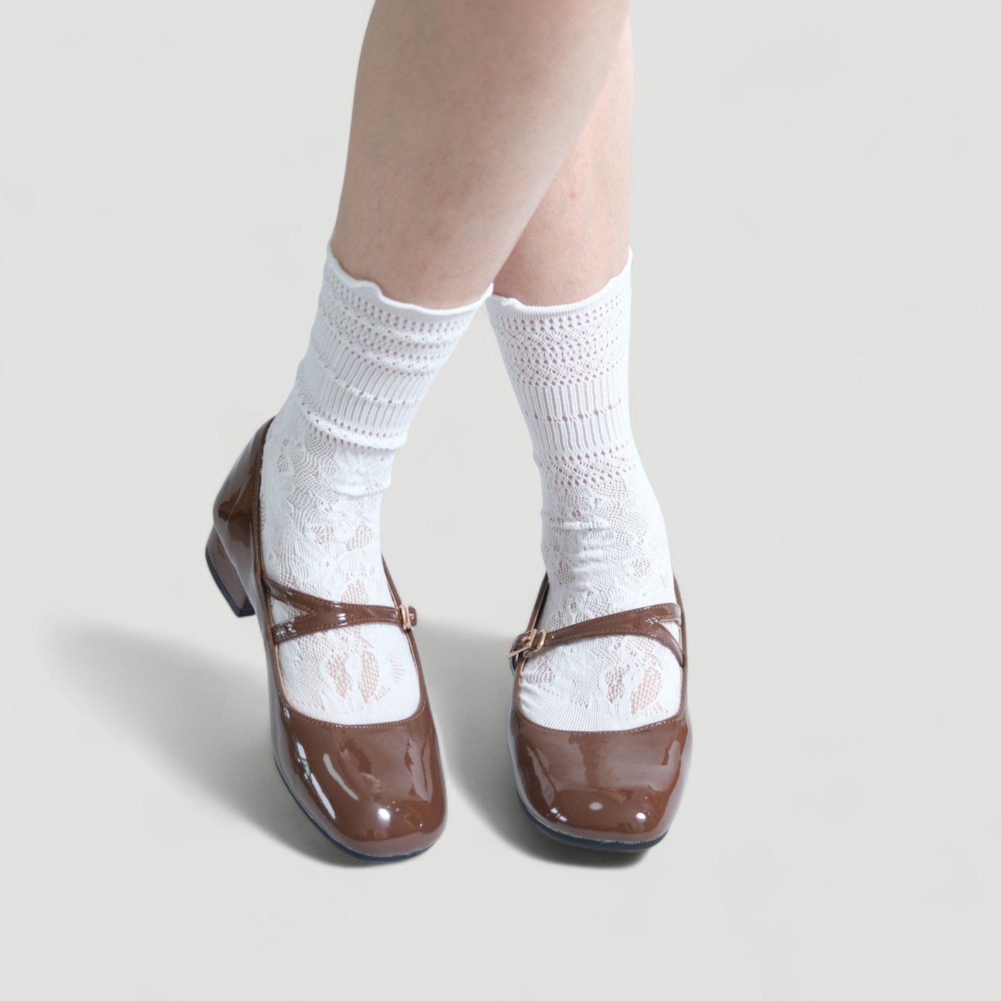 Brown Patent Mary Jane Buckle Strap Flats - tutufox - shoes