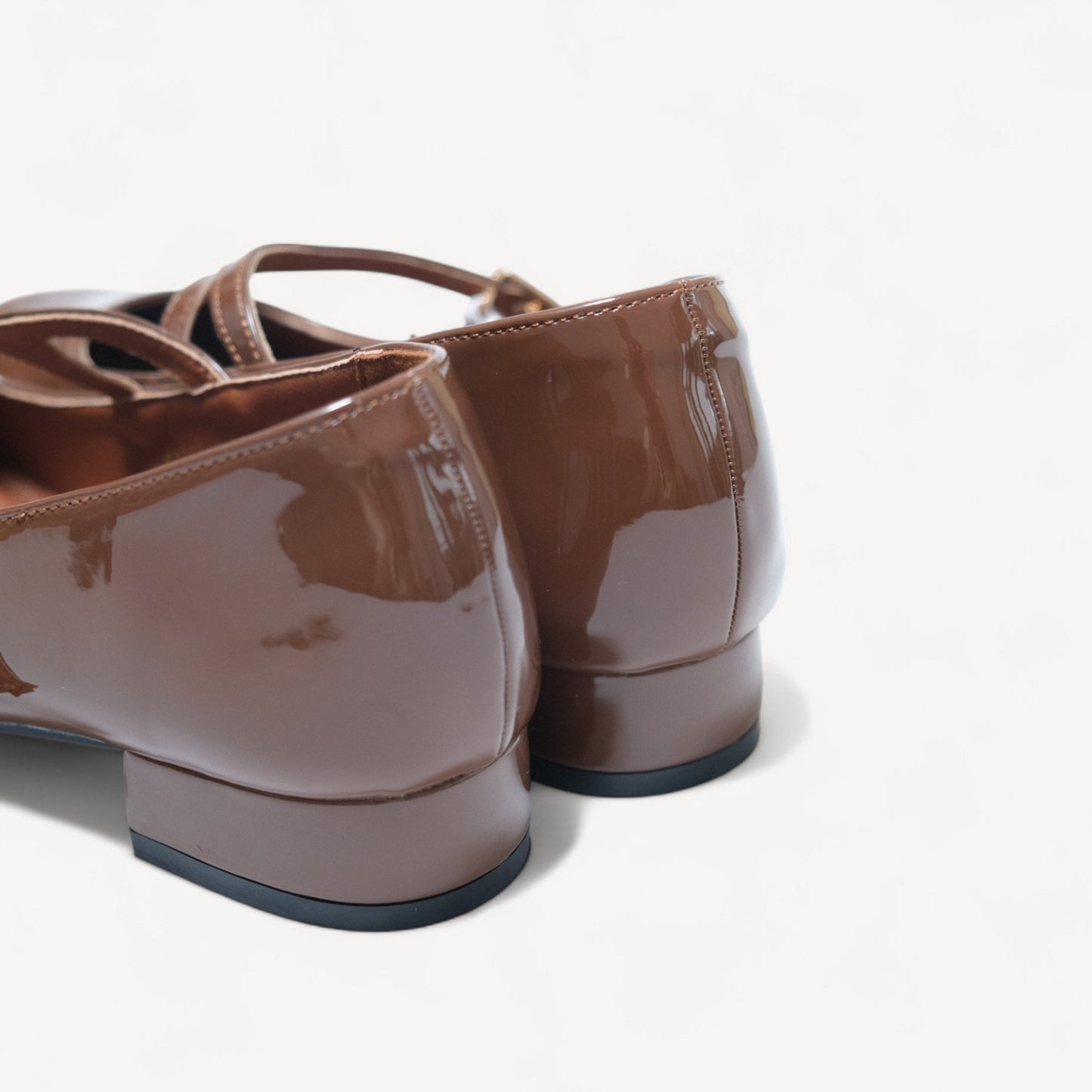 Brown Patent Mary Jane Buckle Strap Flats - tutufox - shoes