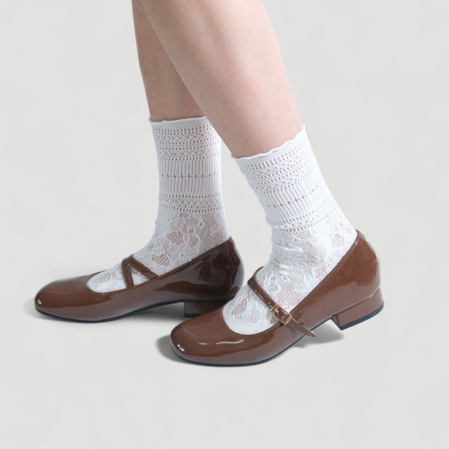 Brown Patent Mary Jane Buckle Strap Flats - tutufox - shoes