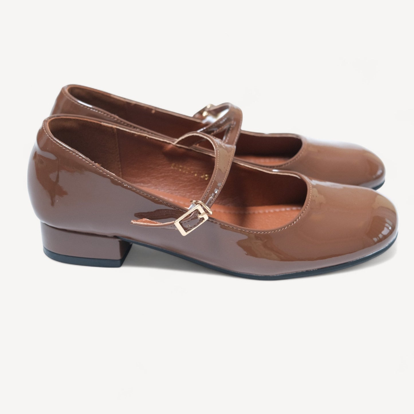 Brown Patent Mary Jane Buckle Strap Flats - tutufox - shoes
