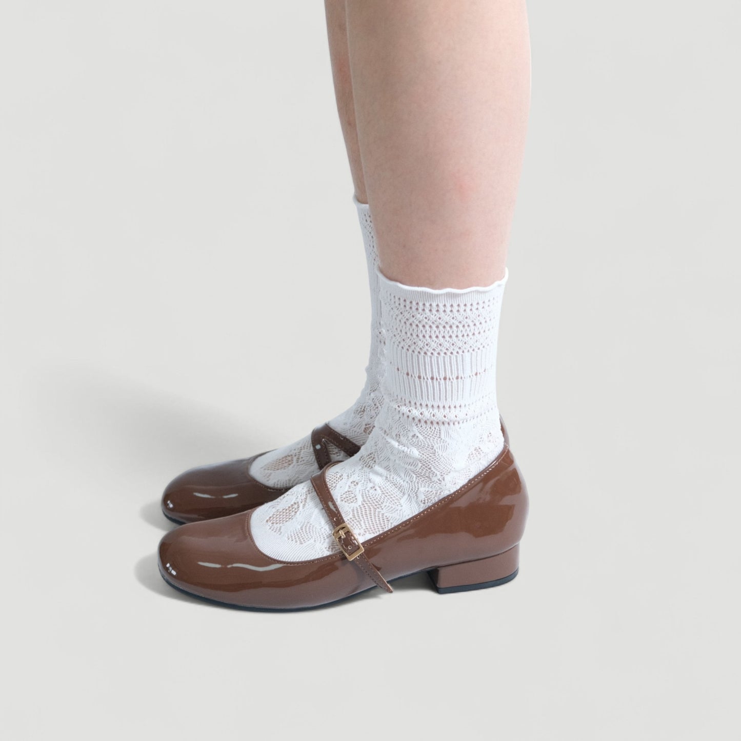 Brown Patent Mary Jane Buckle Strap Flats - tutufox - shoes