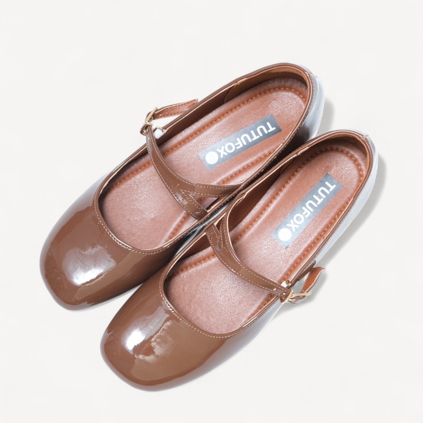 Brown Patent Mary Jane Buckle Strap Flats - tutufox - shoes