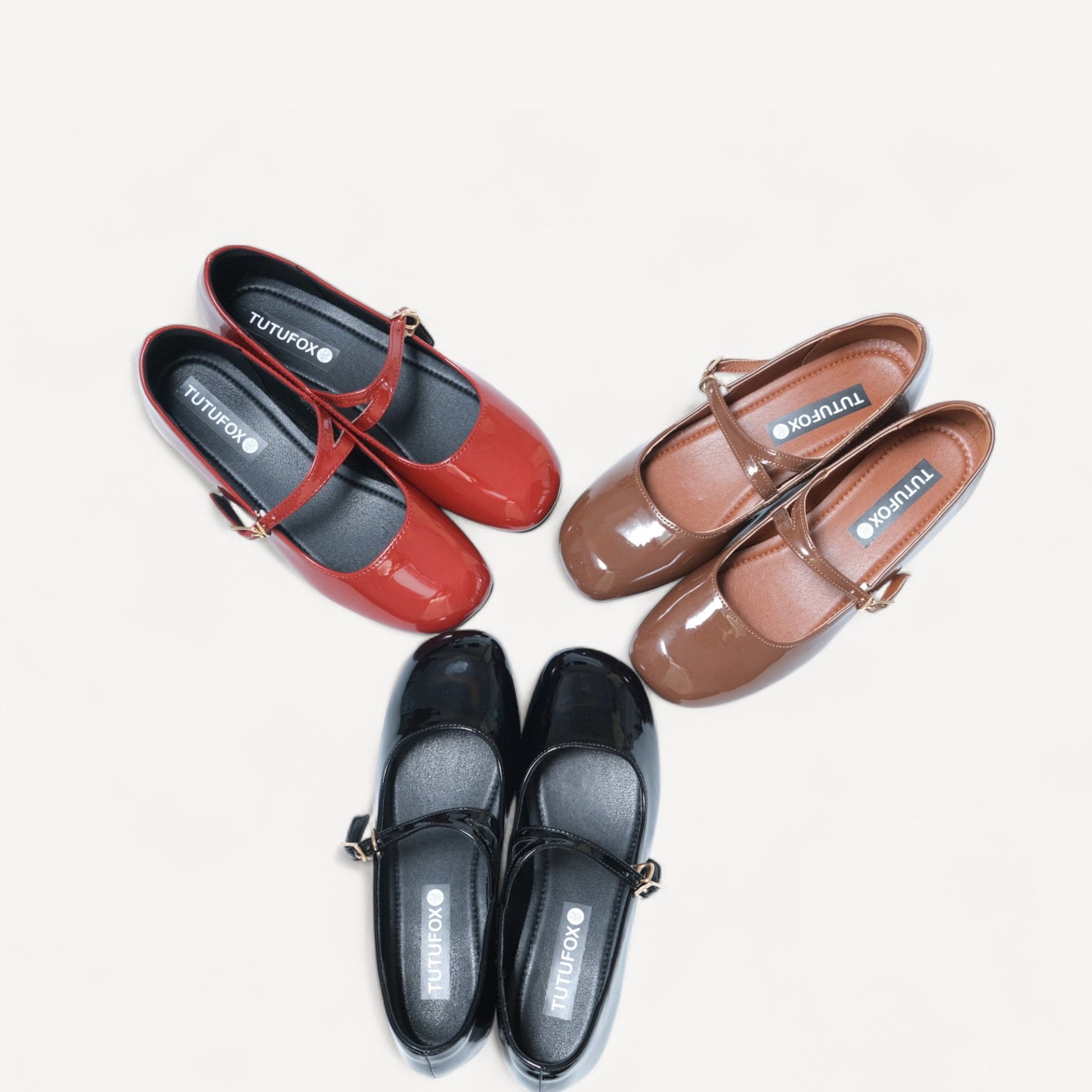 Brown Patent Mary Jane Buckle Strap Flats - tutufox - shoes