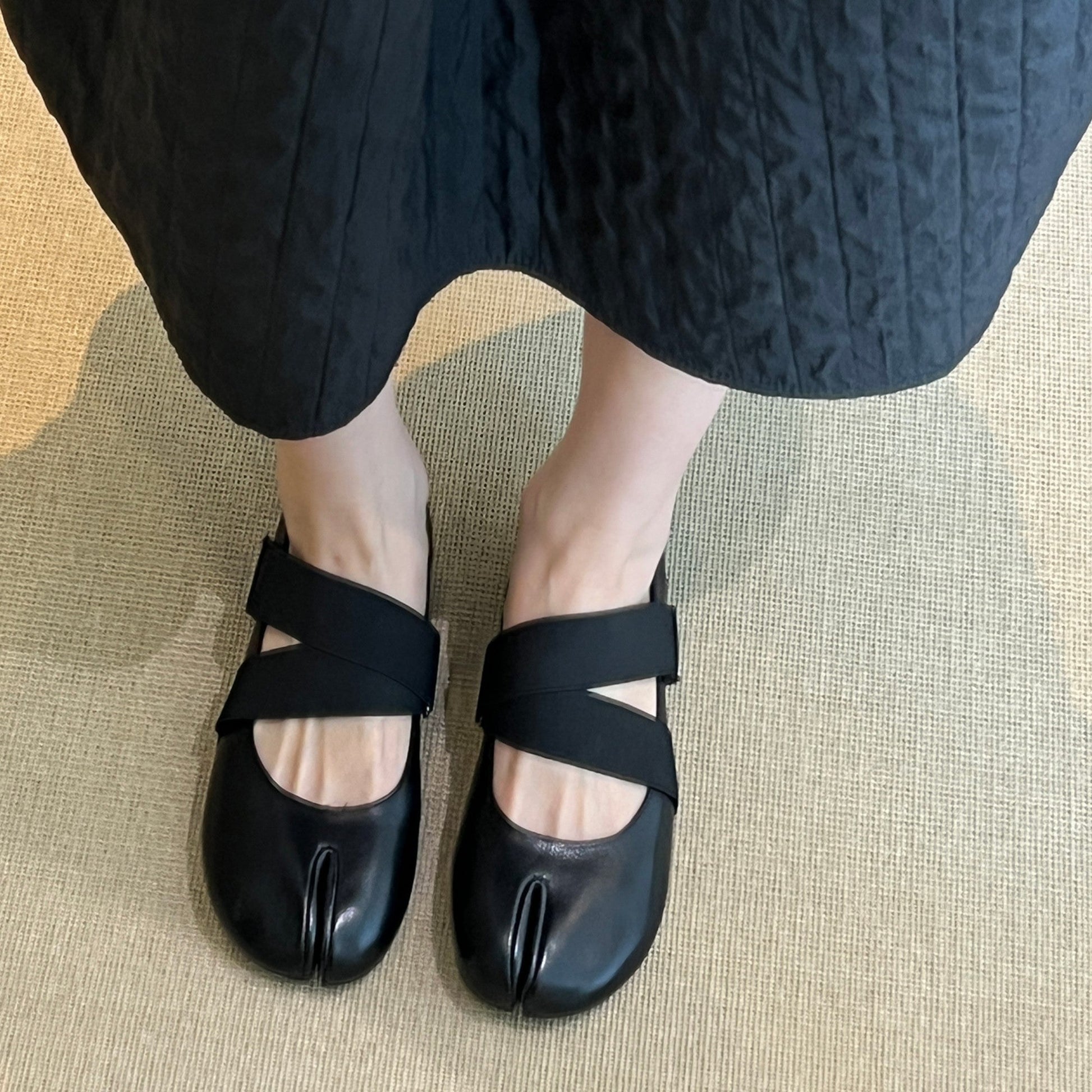 Brown Soft Leather Ballet Split - Toe Flats Elastic Tabi - tutufox - tabis