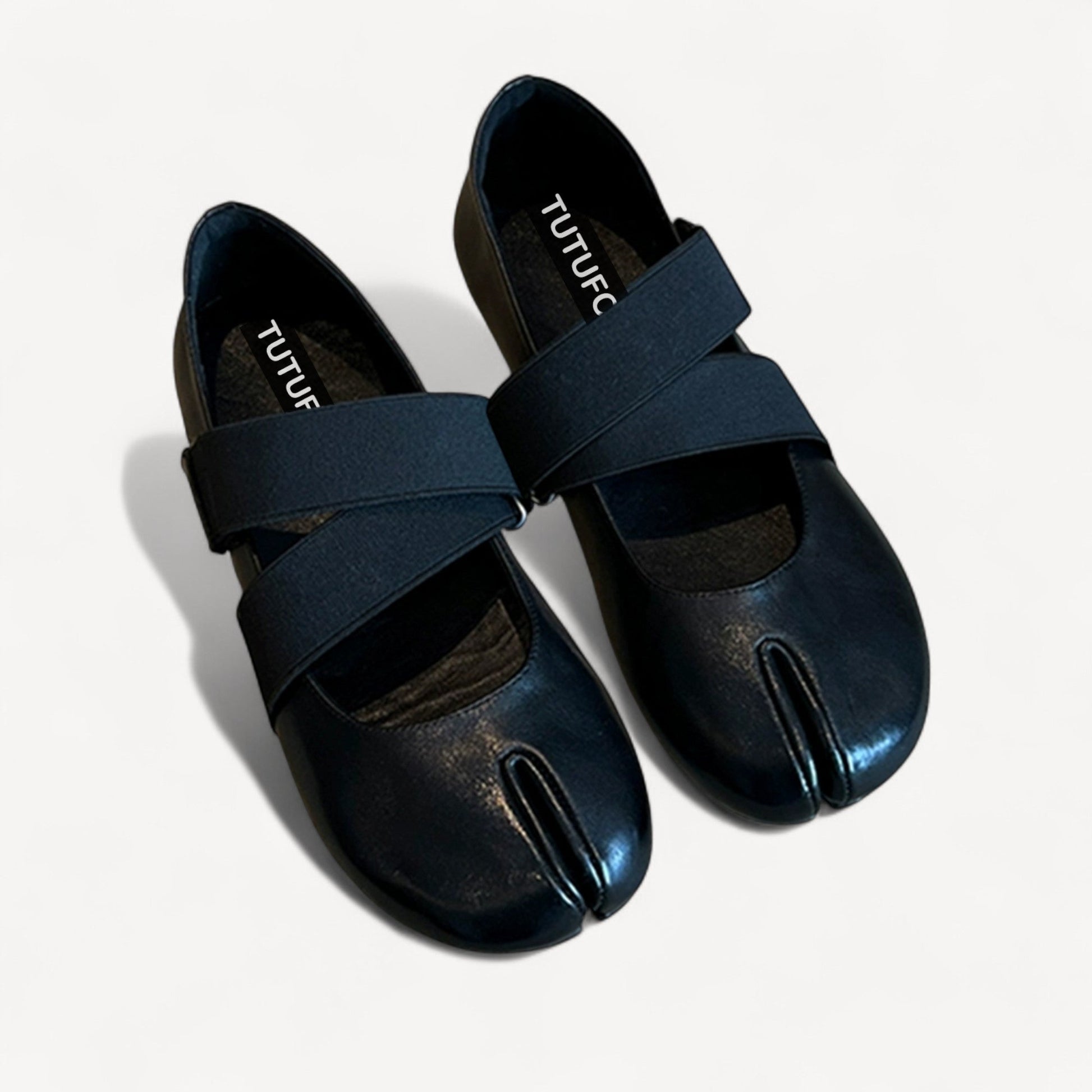 Brown Soft Leather Ballet Split - Toe Flats Elastic Tabi - tutufox - tabis